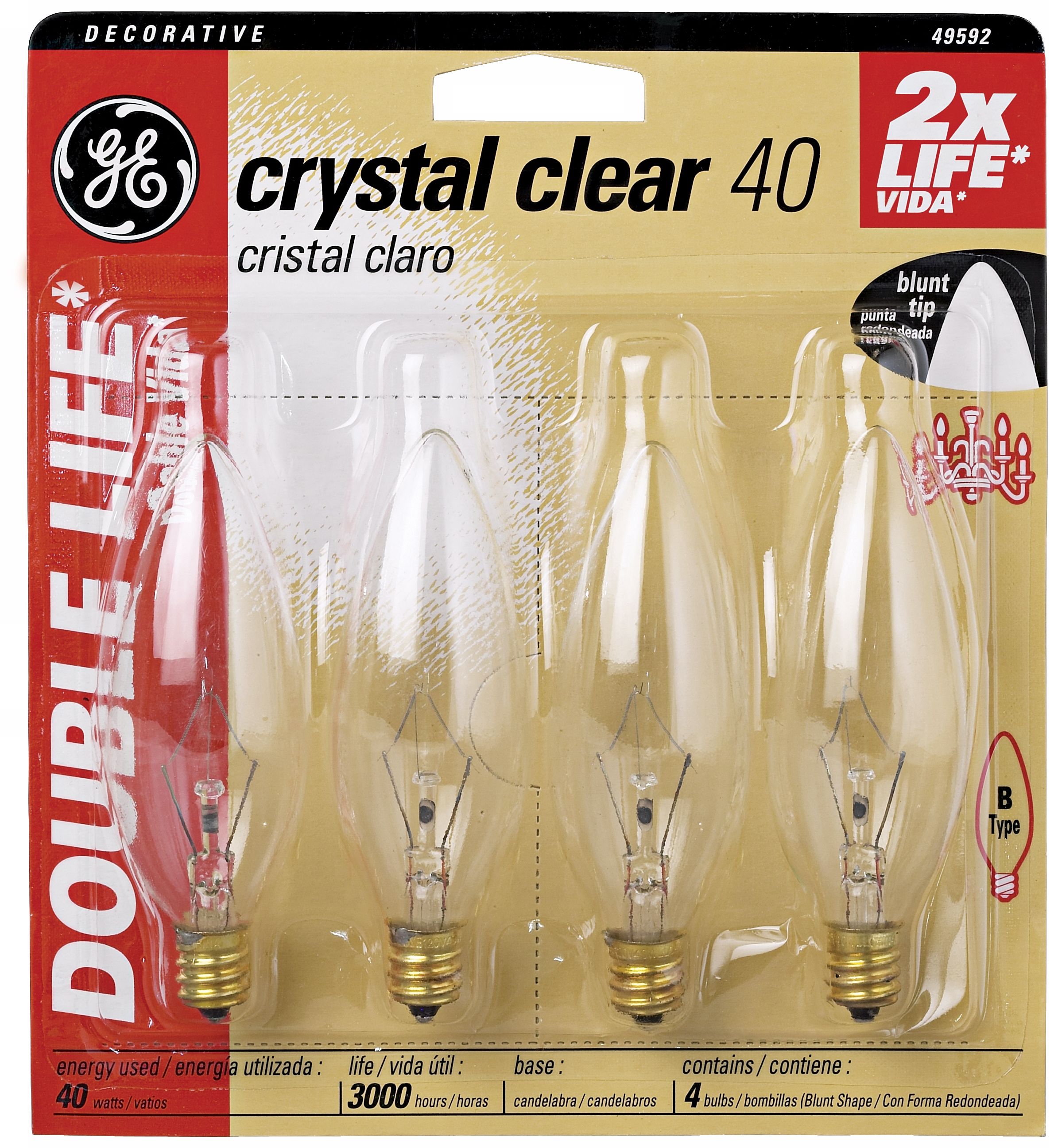 Blunt–Tip 40 Watt Candelabra Base 4–Pack Light Bulbs