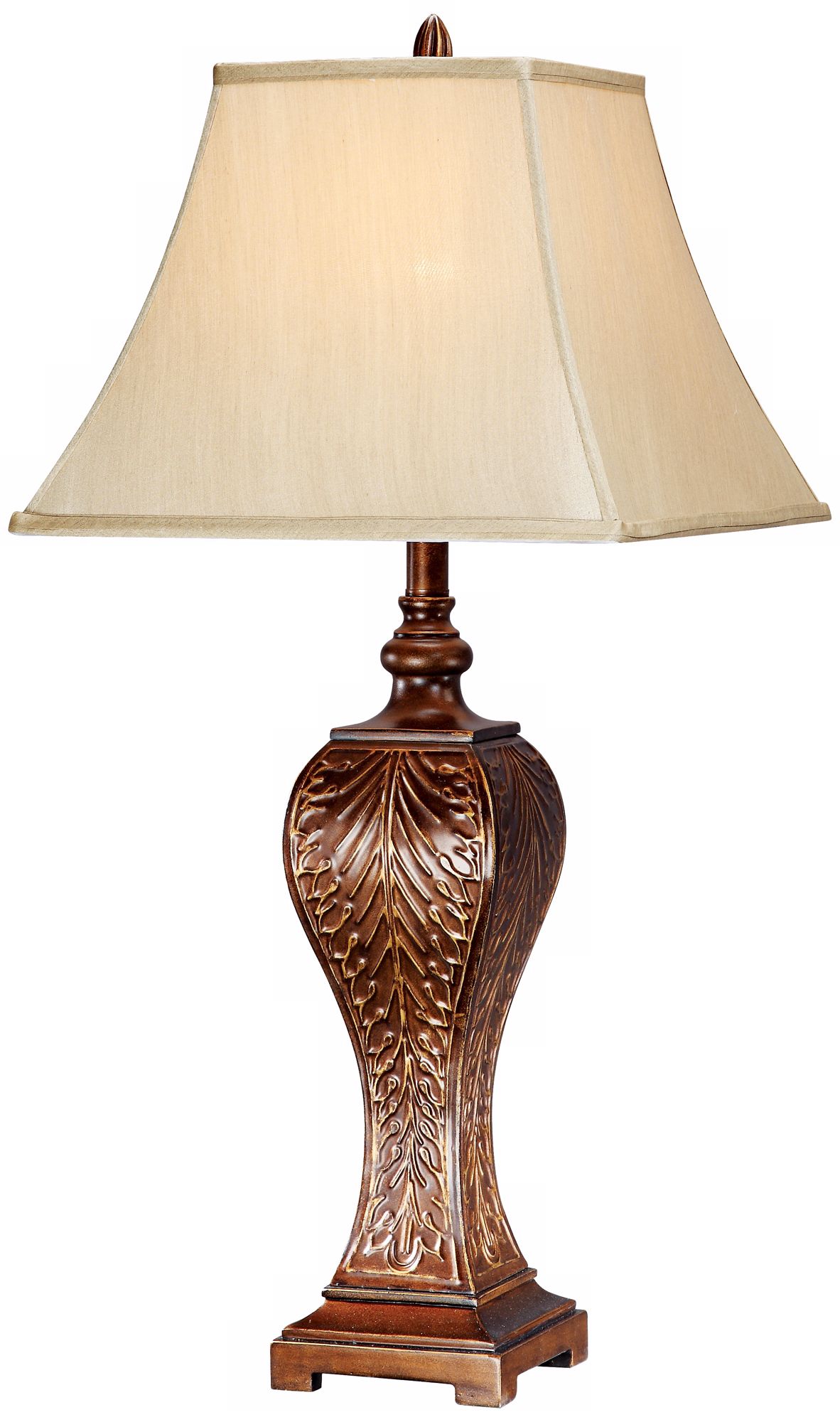Embossed Metal Table Lamp with Faux Silk Shade
