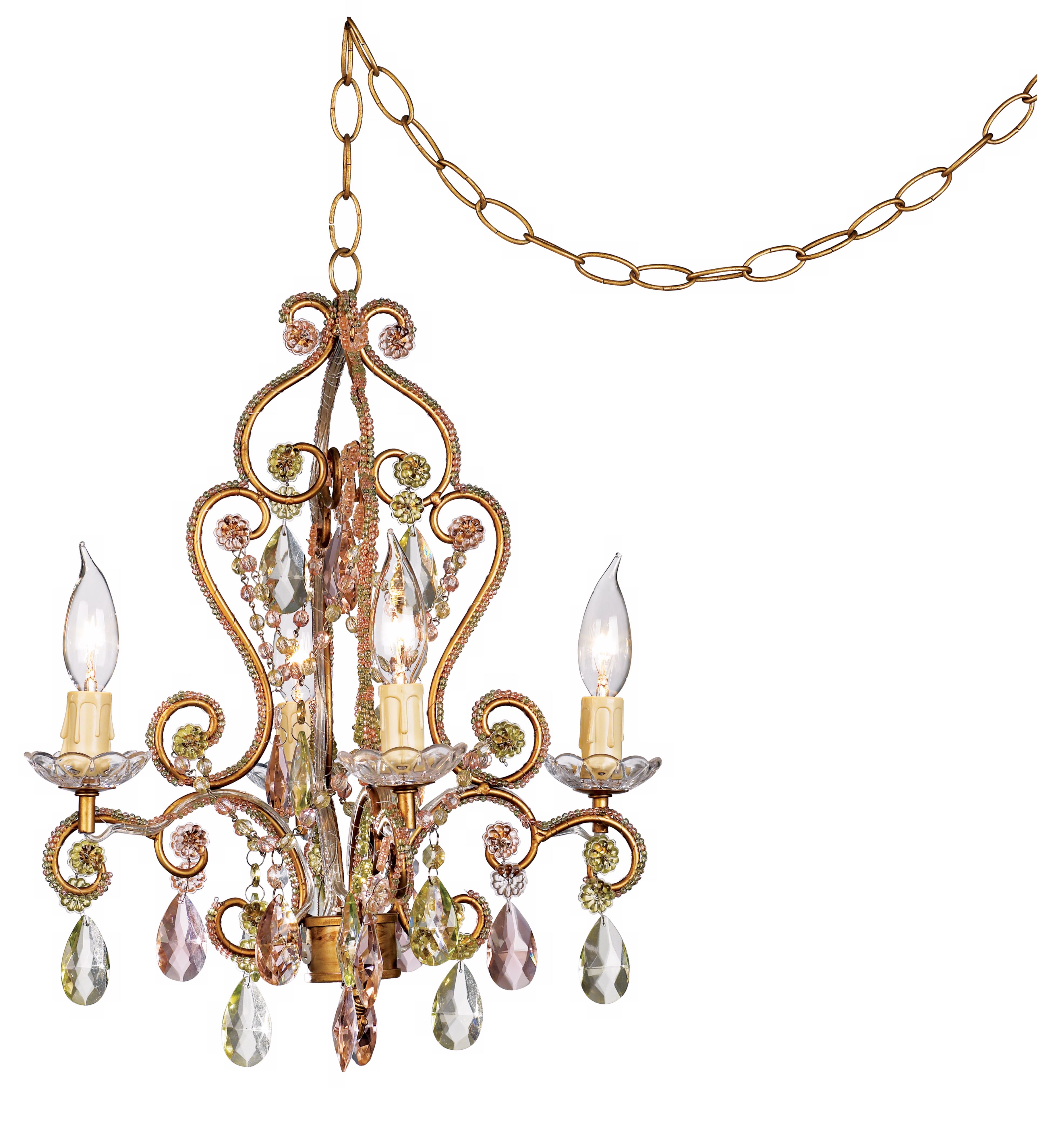 Pink and Citron Swag Plug-In Style 4-Light Chandelier