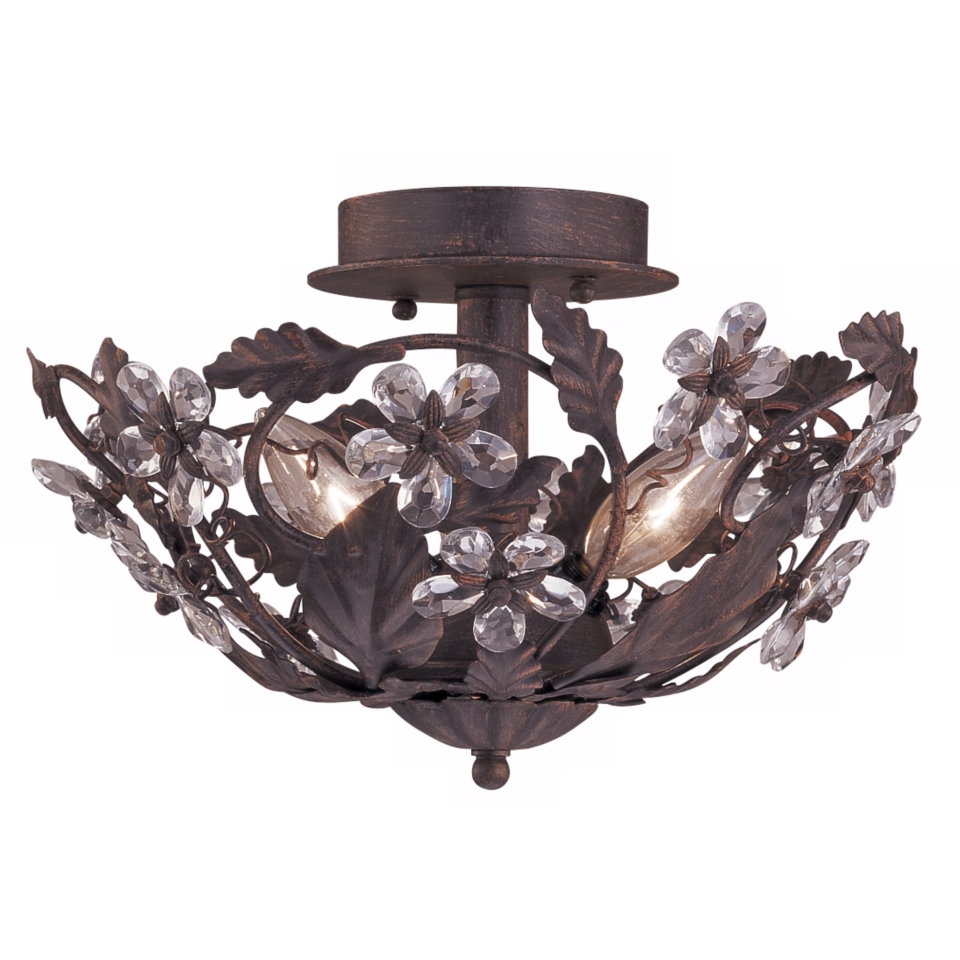 Crystal Flowers 12" Wide Bronze Ceiling Light Fixture   #36021
