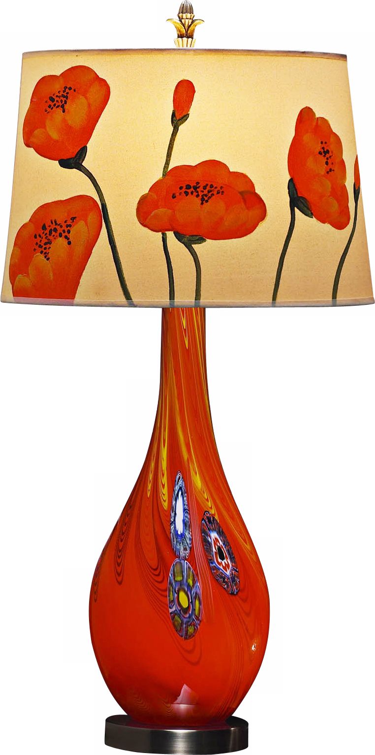 Orange Glow Poppy Shade Millefiore Art Glass Table Lamp