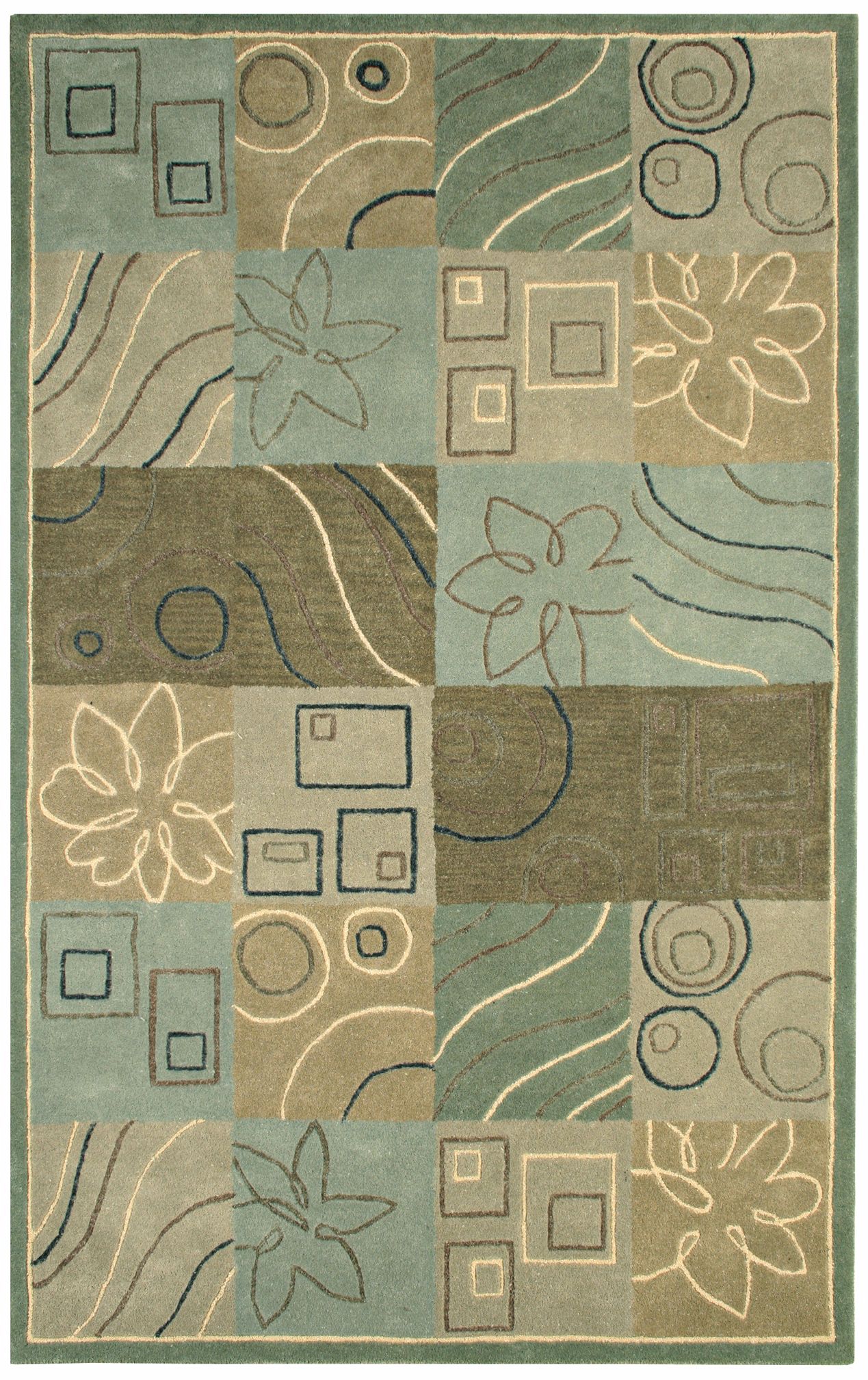 Natural Wool Collection Spring Collage Blue Area Rug