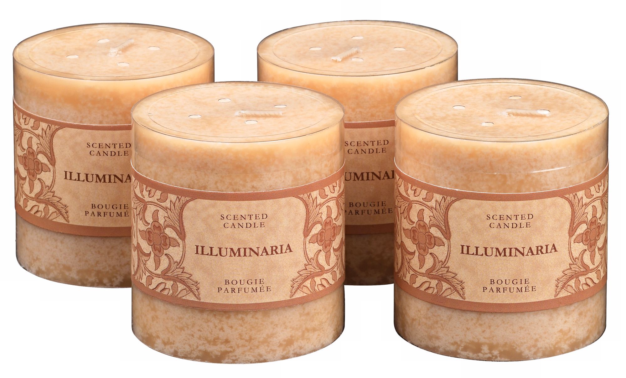 Set of 4 Vanilla Scented Mottled Sand 3" Pillar Candles