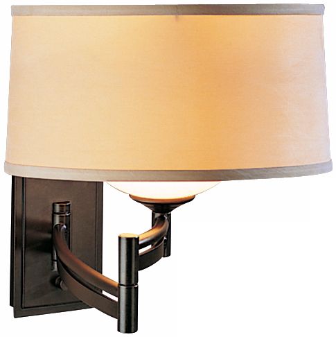 Dark Smoke Doe Skin Shade Hardwire Swing Arm Wall Lamp