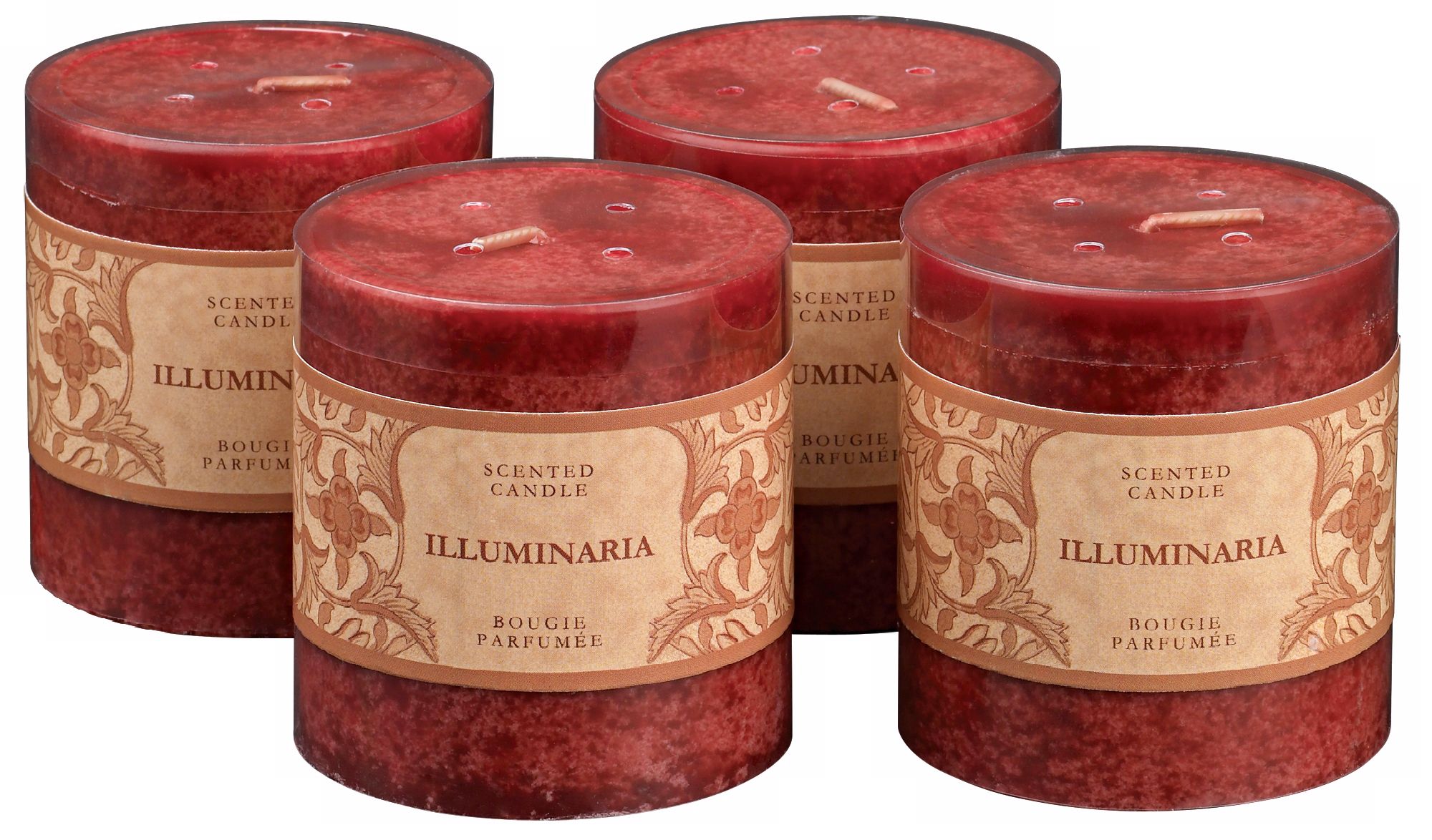 Set of 4 Fresh Currant Scented Dark Red 3" Pillar Candles