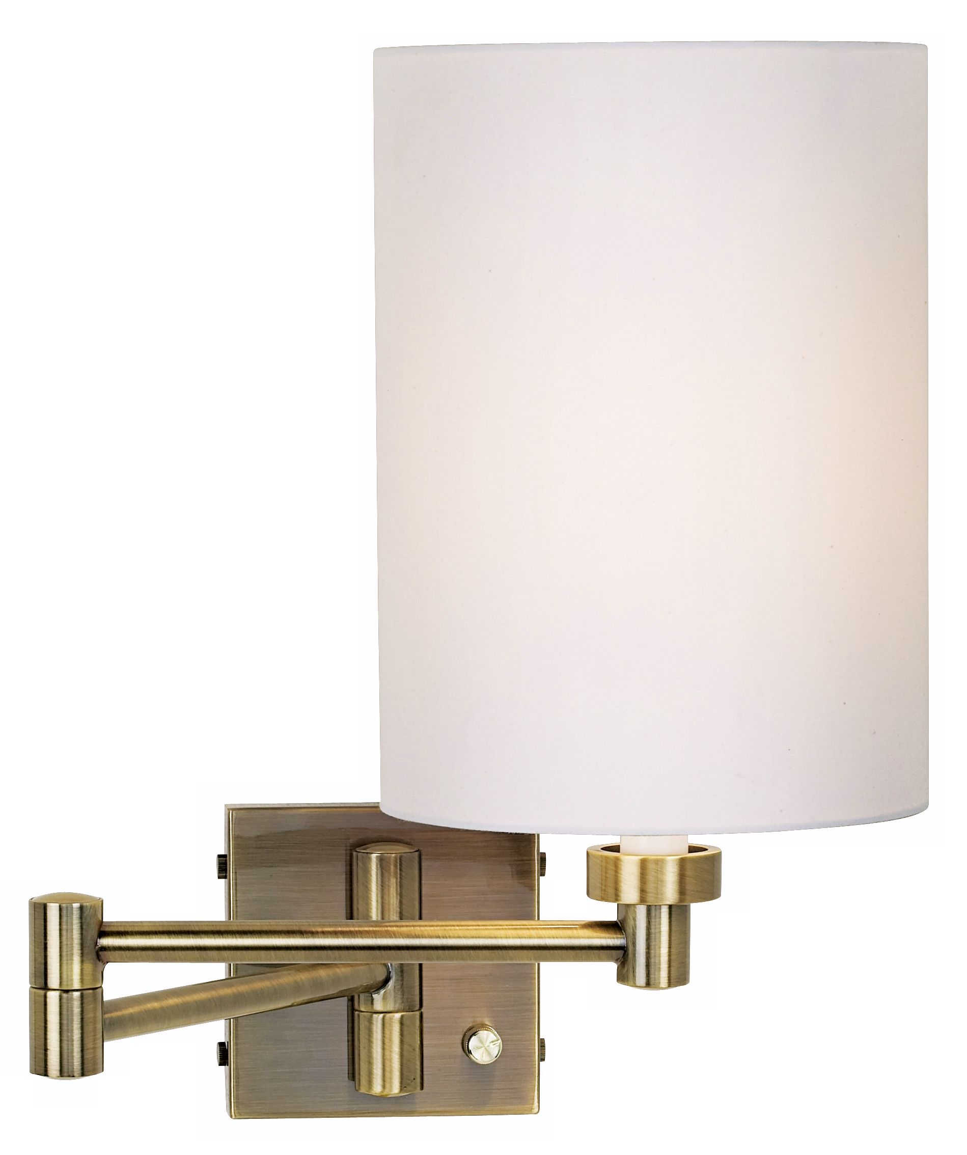 Antique Brass White Cylinder Shade Plug-In Swing Arm Wall Lamp