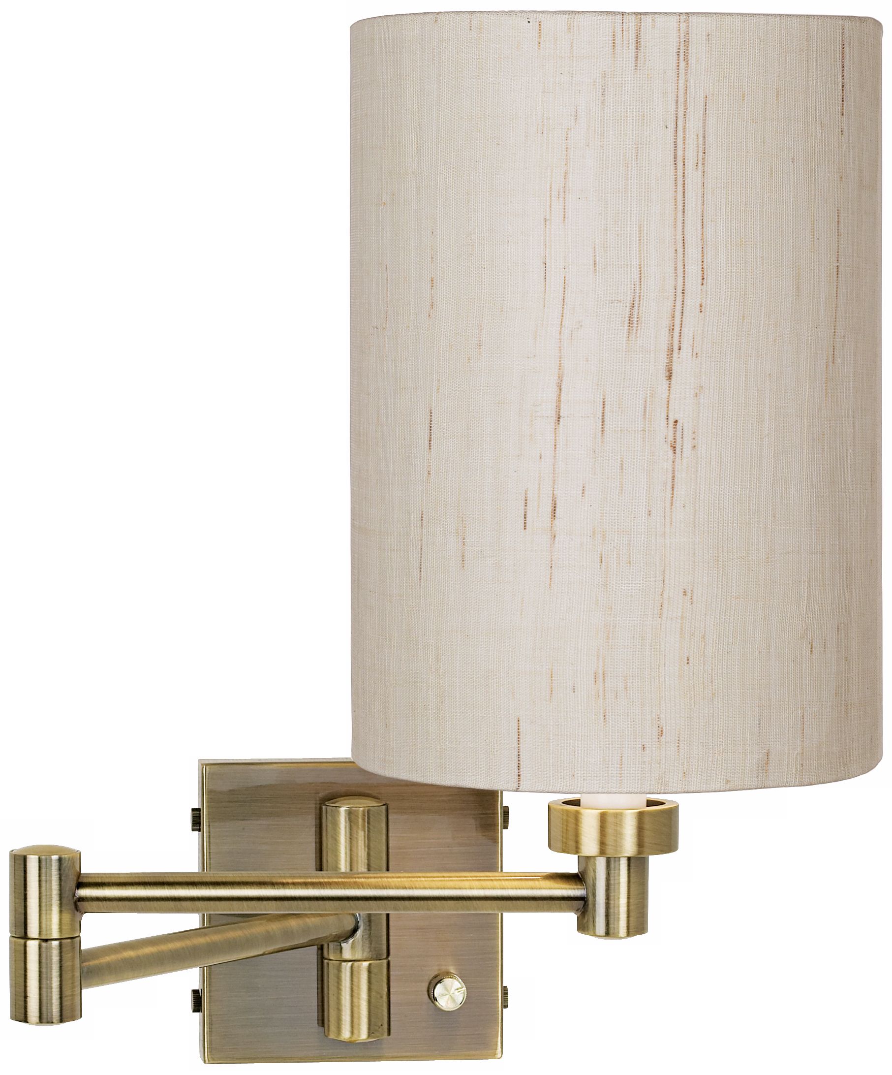 Antique Brass with Ivory Linen Shade Plug-In Swing Arm Wall Lamp