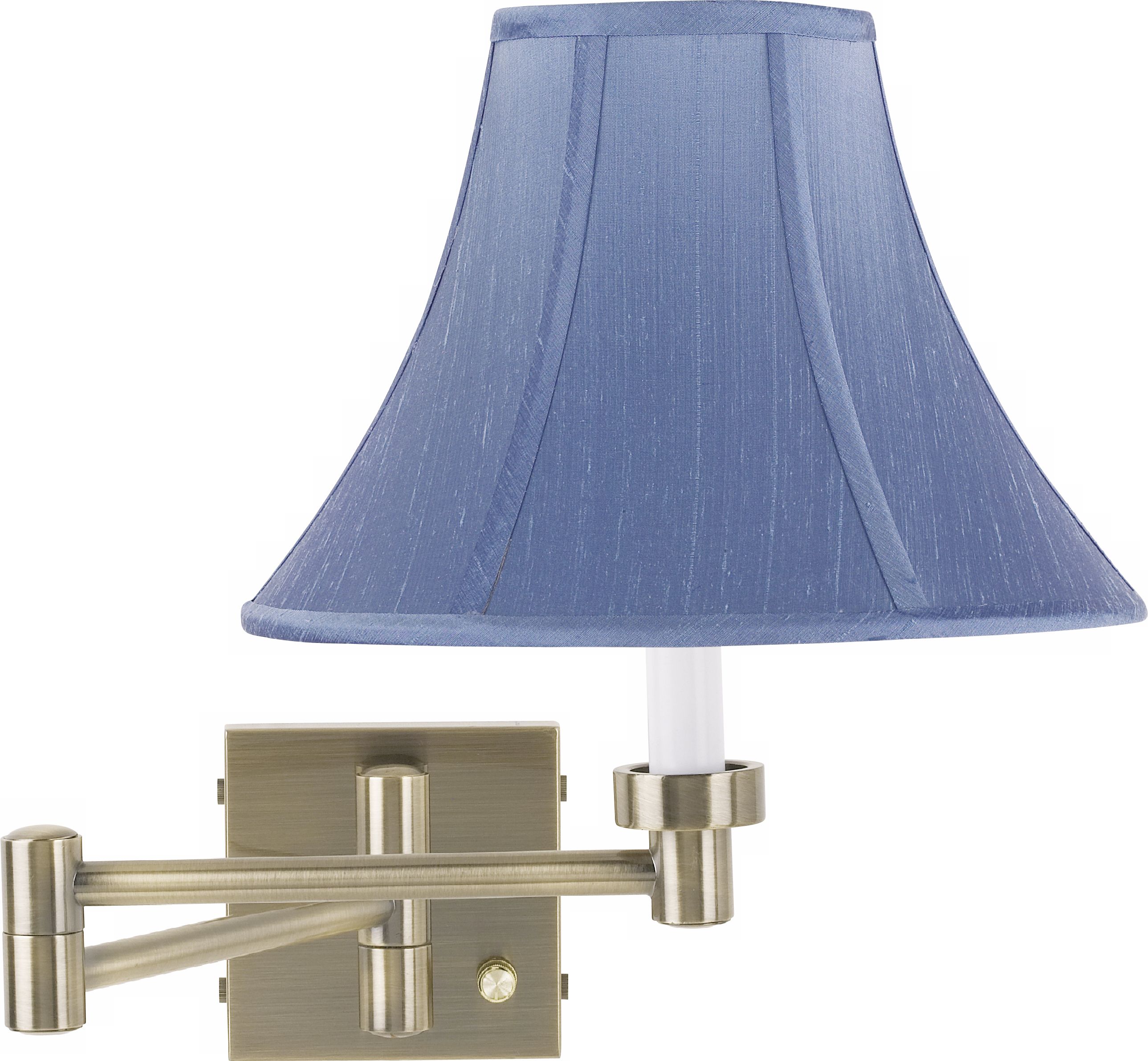 Blue Dupioni Silk Shade Swing Arm Plug-In Wall Lamp