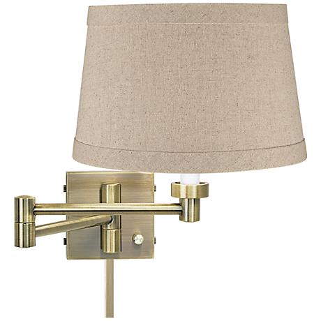 Natural Linen Drum Antique Brass Swing Arm with Cord Cover - #37857-2F003-U2363 www.lampsplus.com