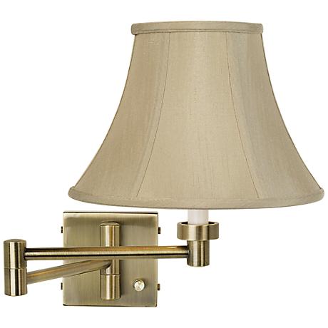 Taupe Bell Shade Antique Brass Plug-In Swing Arm Wall Light - #37857-R2684 www.lampsplus.com