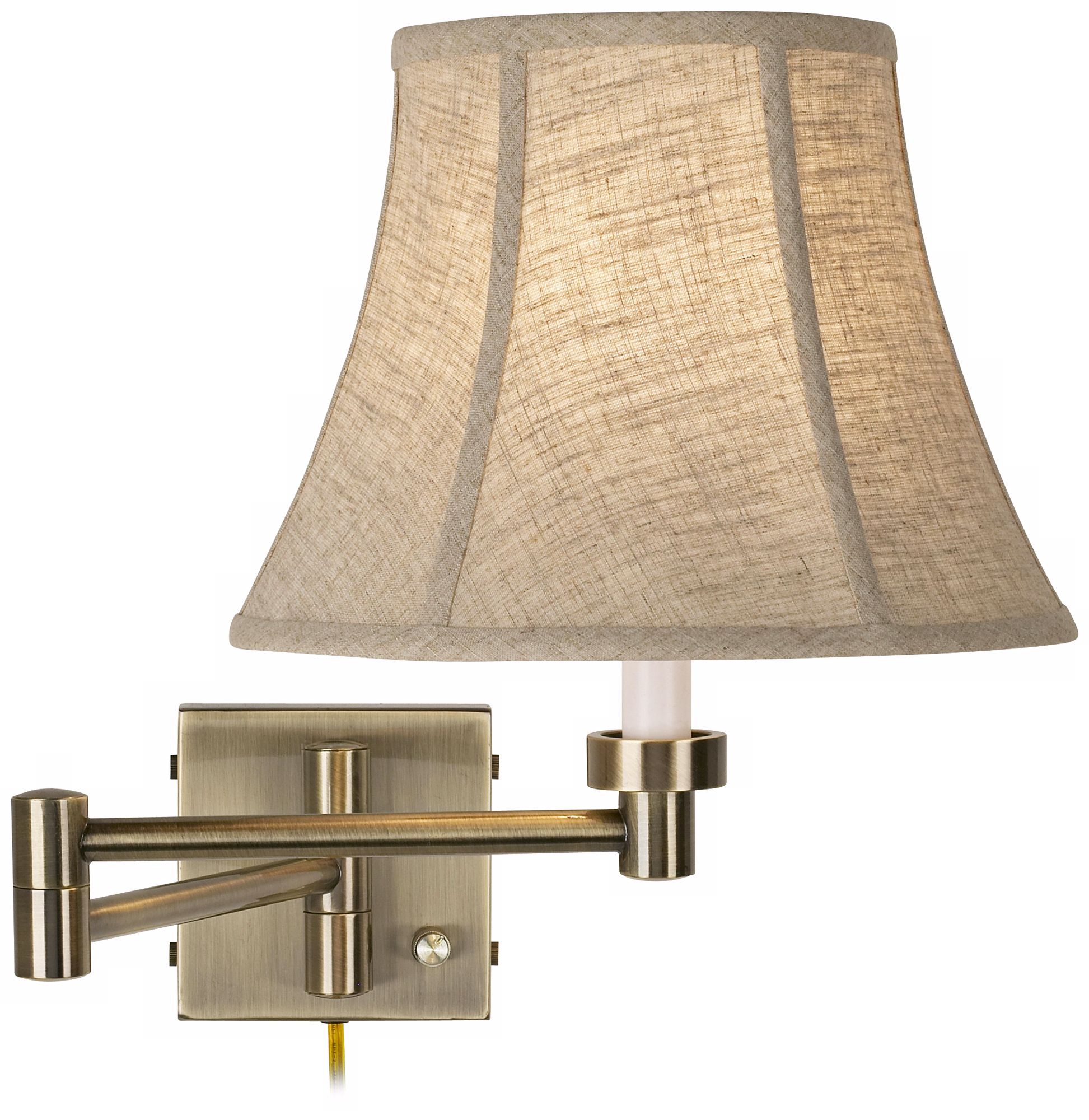 Linen Shade Antique Brass Plug-In Swing Arm Wall Lamp