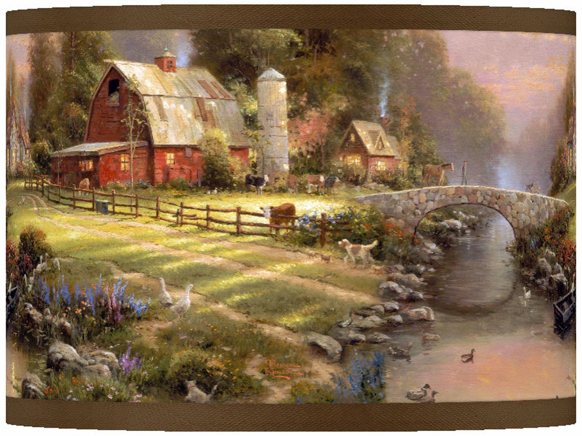 Thomas Kinkade Sunset at Riverbend Farm Shade 13.5x13.5x10