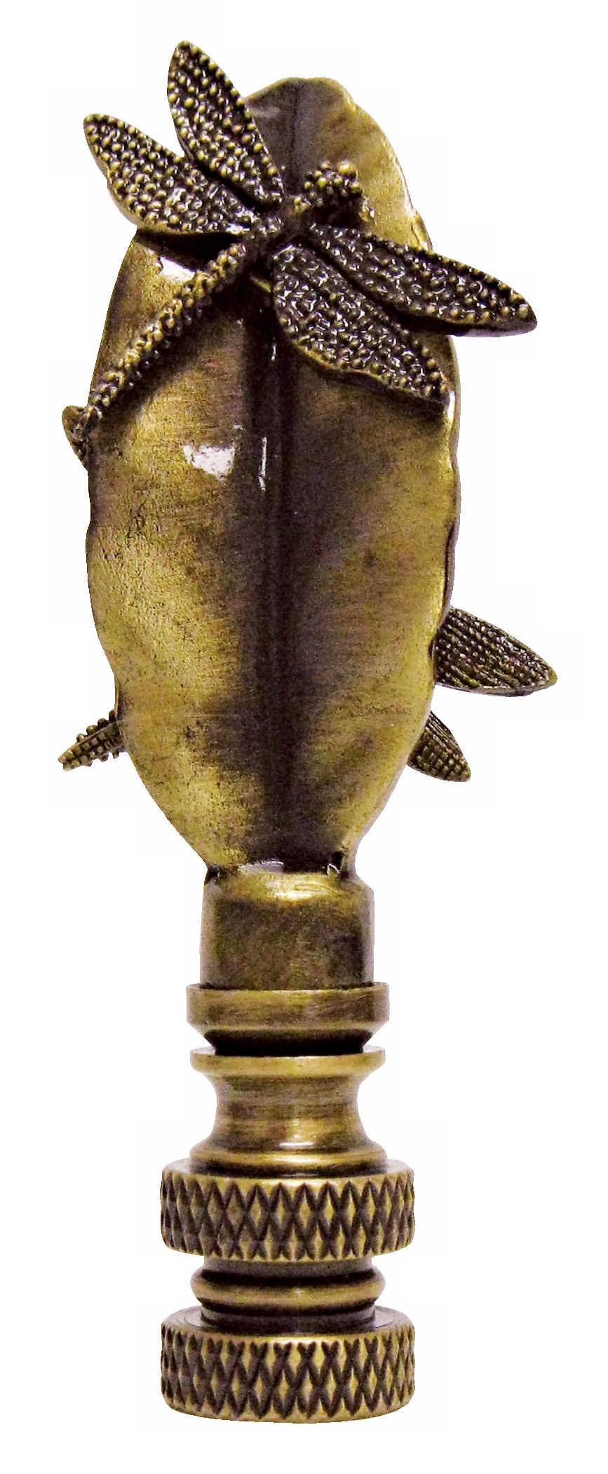 Dragonfly on Leaf Antique Metal Finial