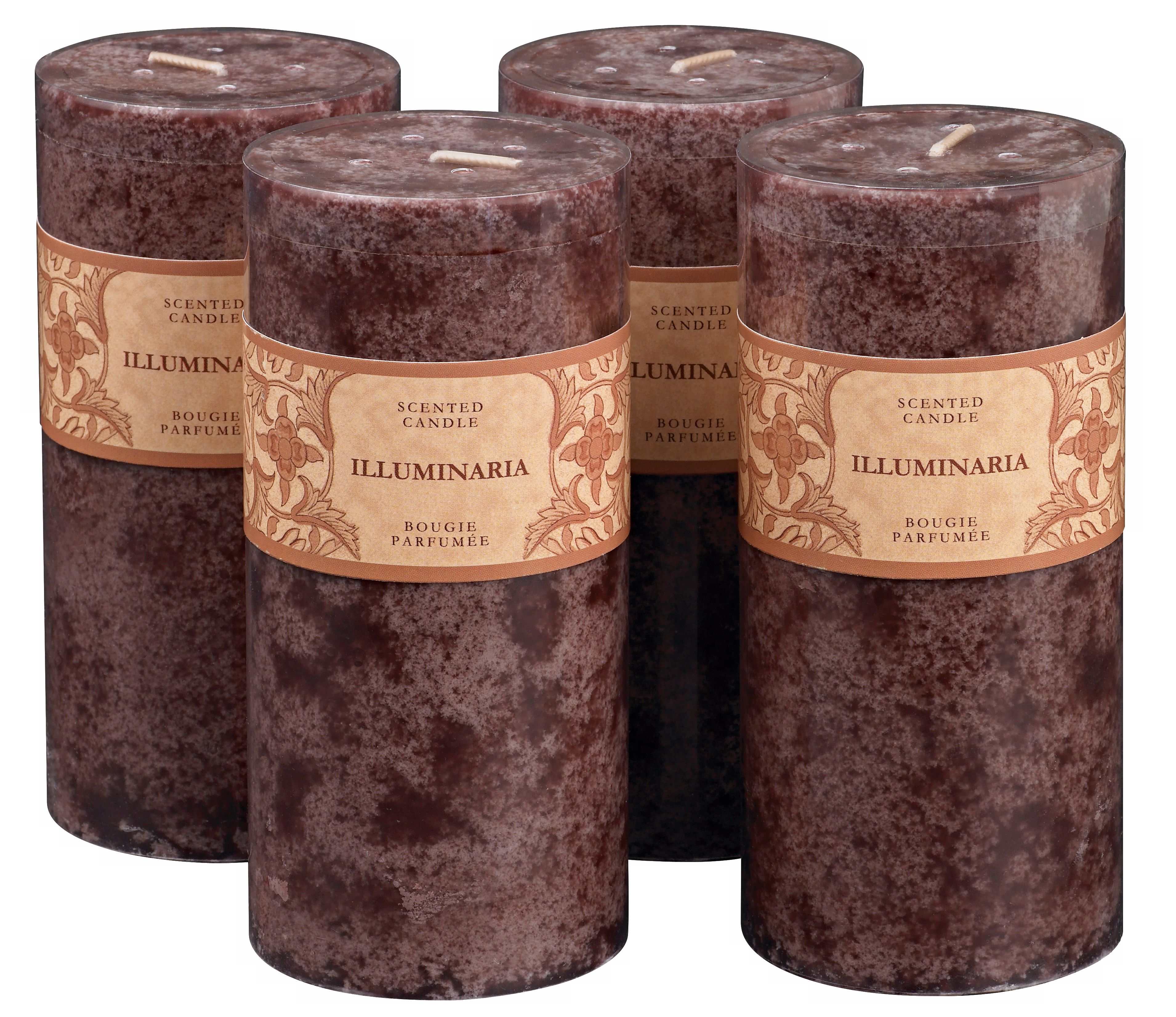 Set of 4 Chestnut Scented Mottled Brown 6" Pillar Candles