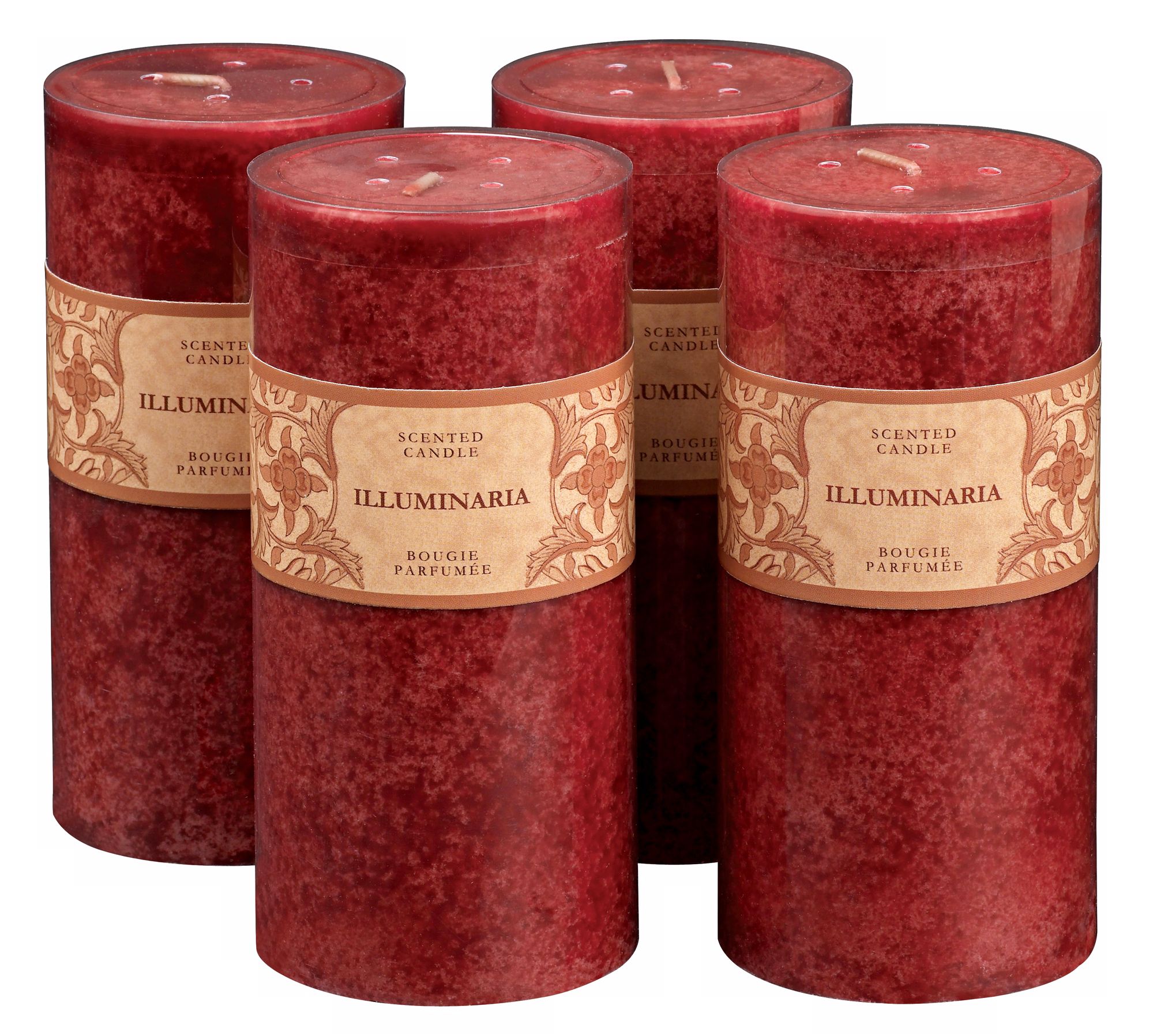 Set of 4 Fresh Currant Scented Red 6" Pillar Candles
