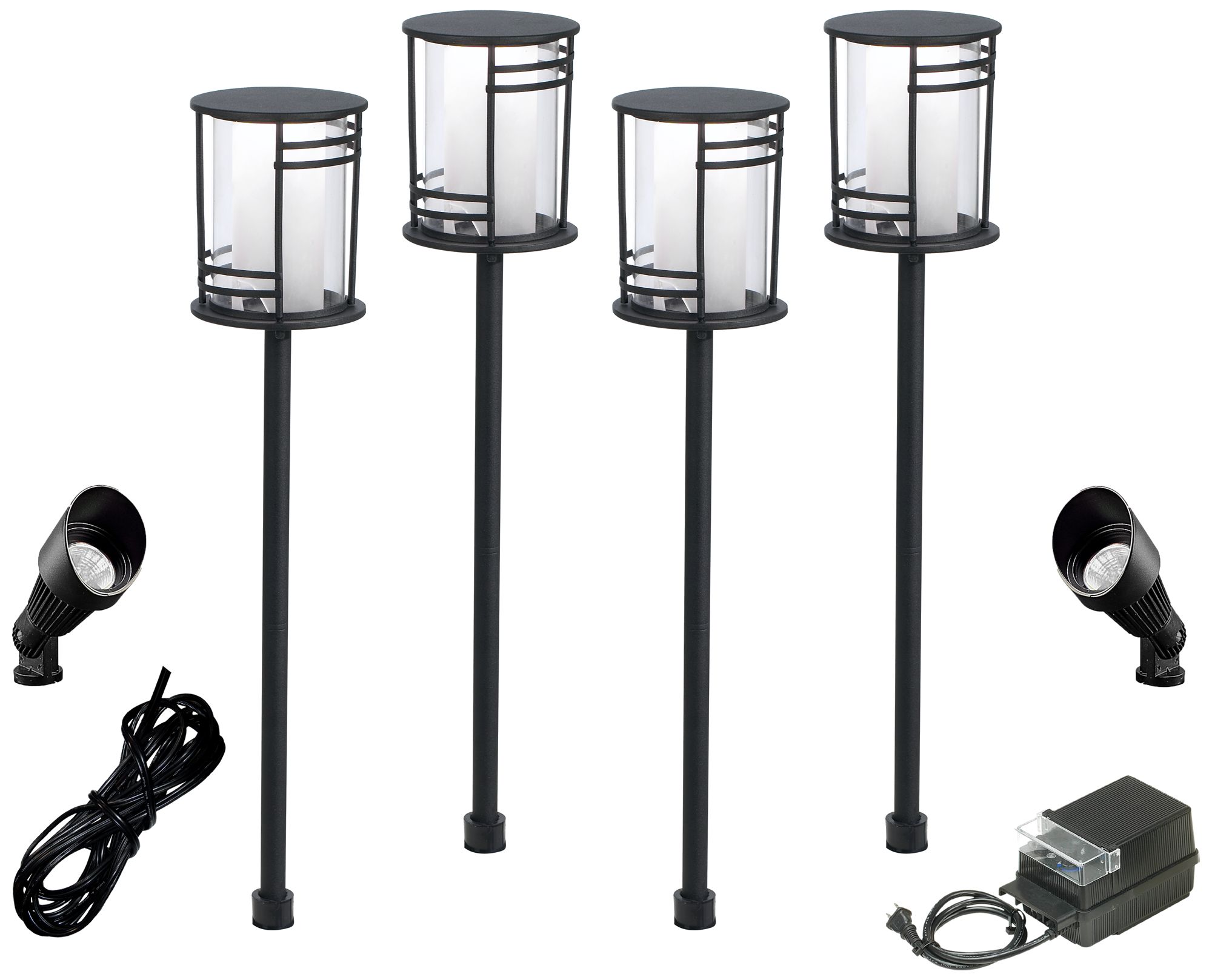 Geoff 8-Piece Black Complete Outdoor LED Landscape Lighting Set