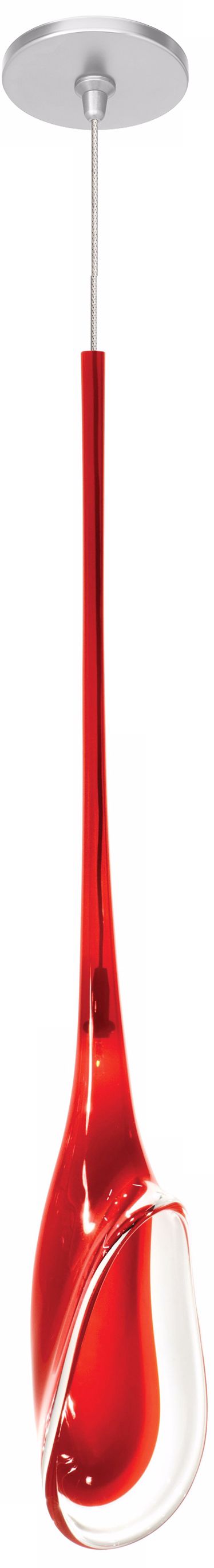 LBL Lily Red Glass Satin Nickel Pendant Light
