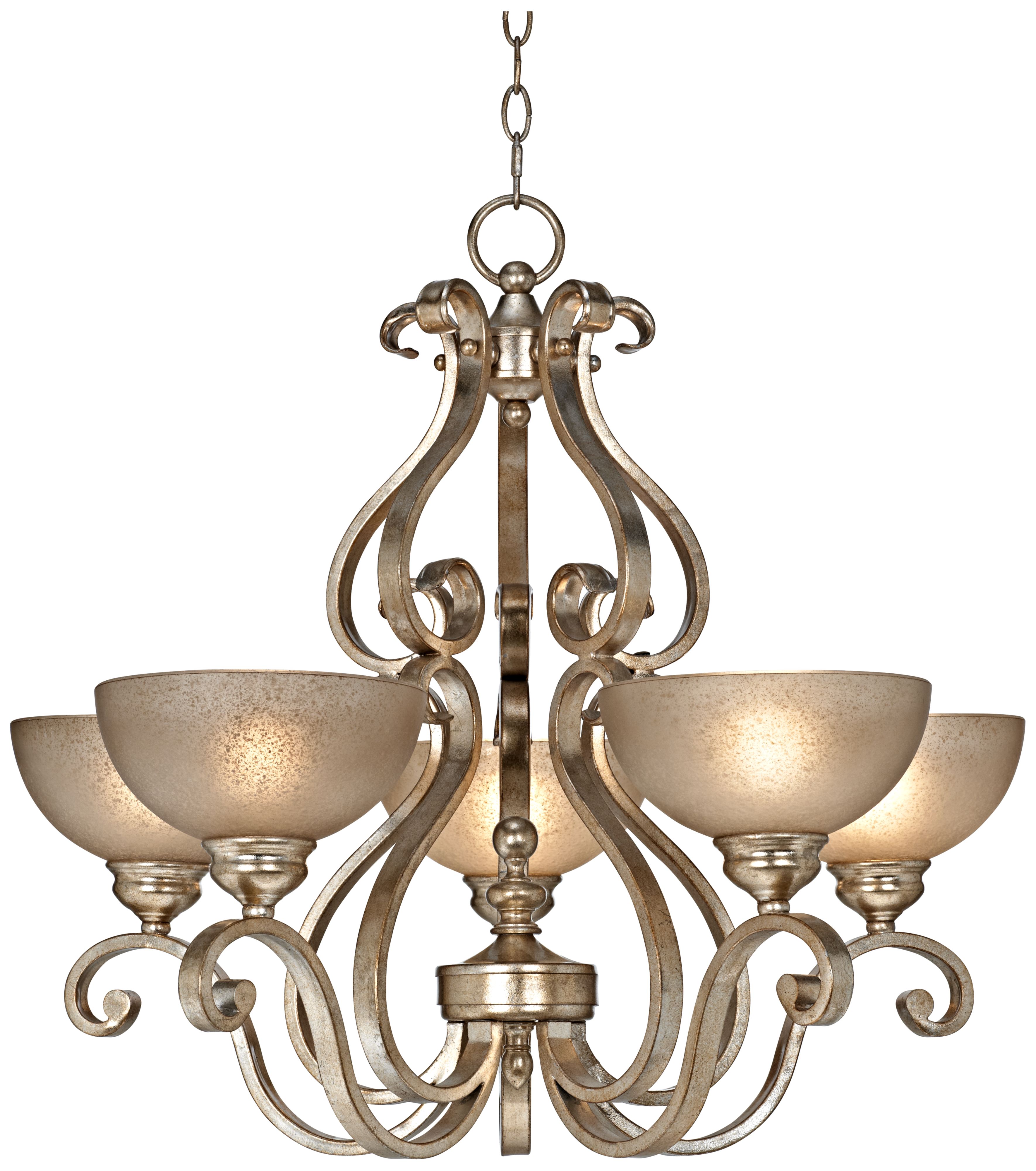 Iron Scroll Silver Leaf 28" Wide Speckled Glass Chandelier