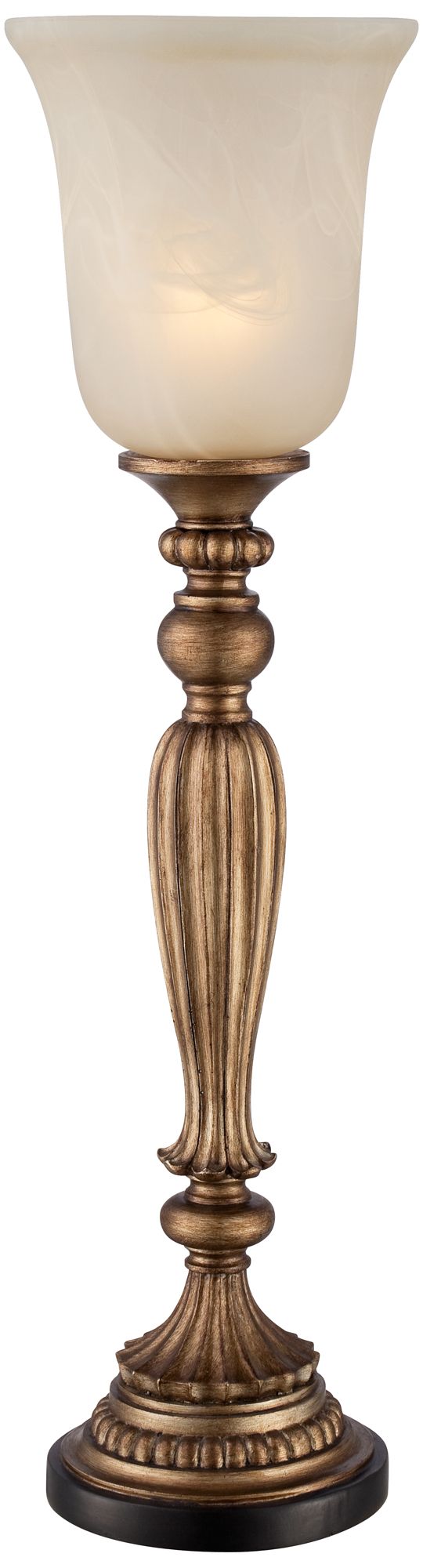 Alabaster Glass Silver Leaf Fluted Column Console Lamp