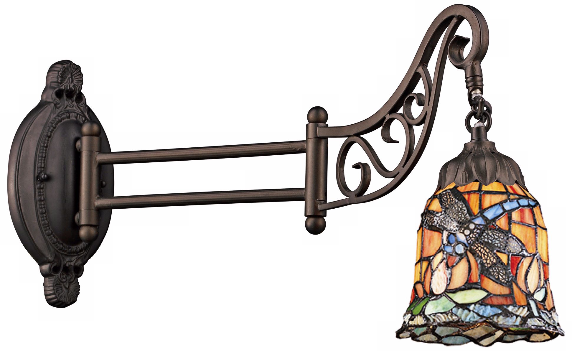 Dragonfly Bronze Tiffany Style Swing Arm Wall Lamp