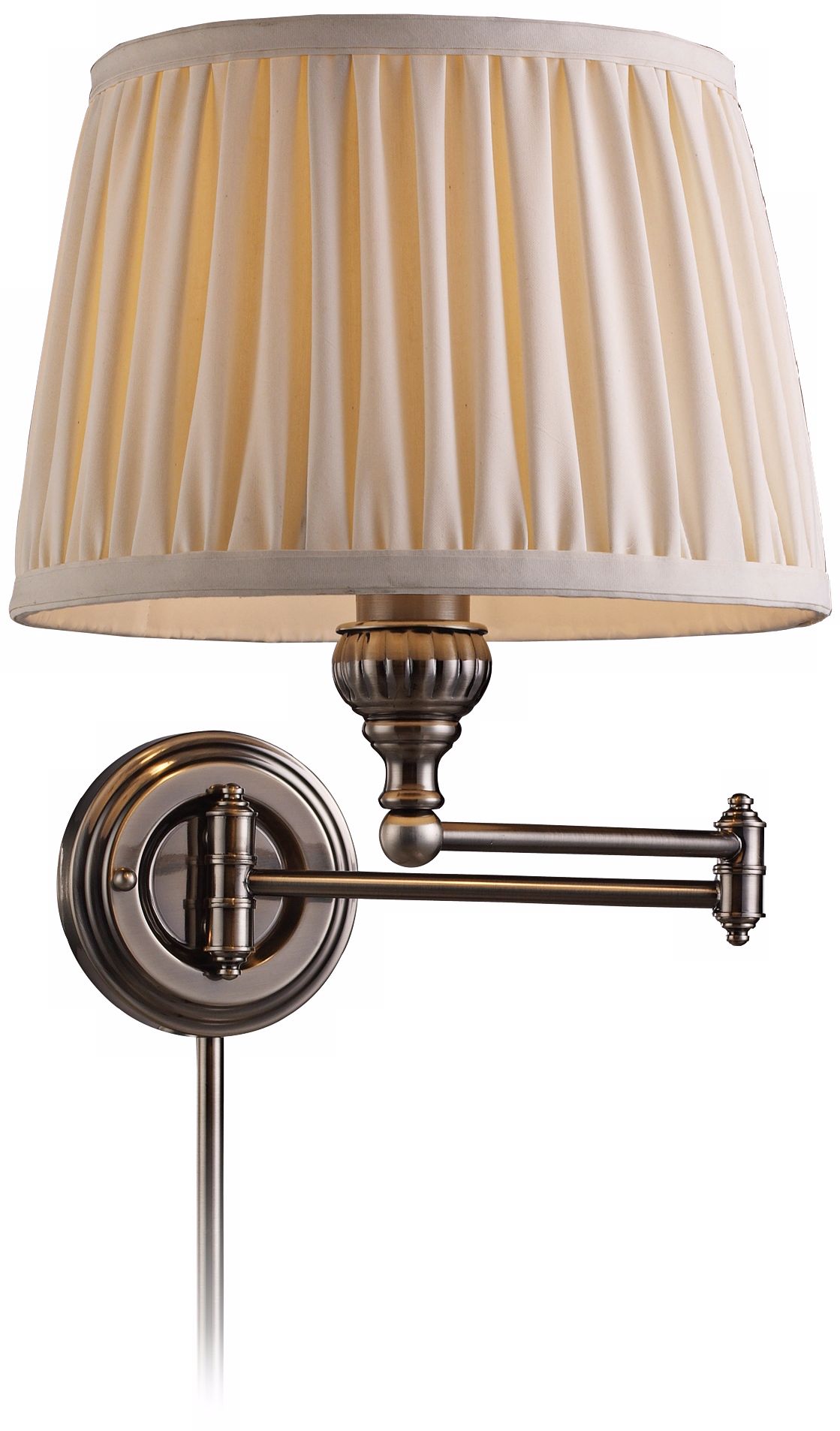 Gathered Pleat Antique Pewter Plug-In Swing Arm Wall Lamp
