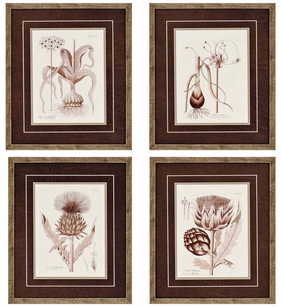 Set of 4 Sepia Tone Flora 19" High Wall Art