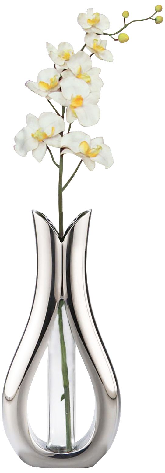 Nambe Tulip Bud Vase with Orchid
