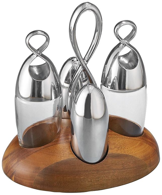 Nambe Infinity Salt & Pepper, Oil & Vinegar Set