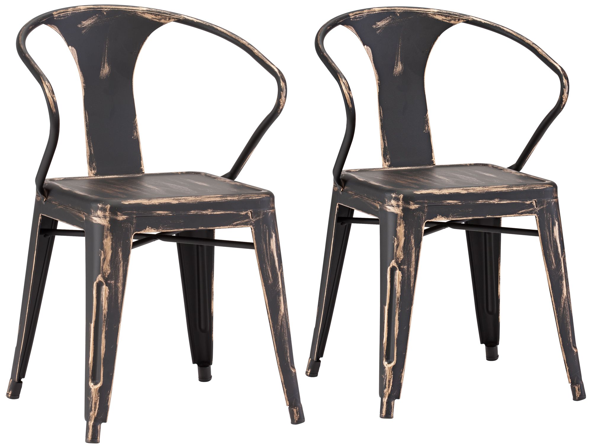 Set of 2 Zuo Helix Steel Antique Black Gold Chairs