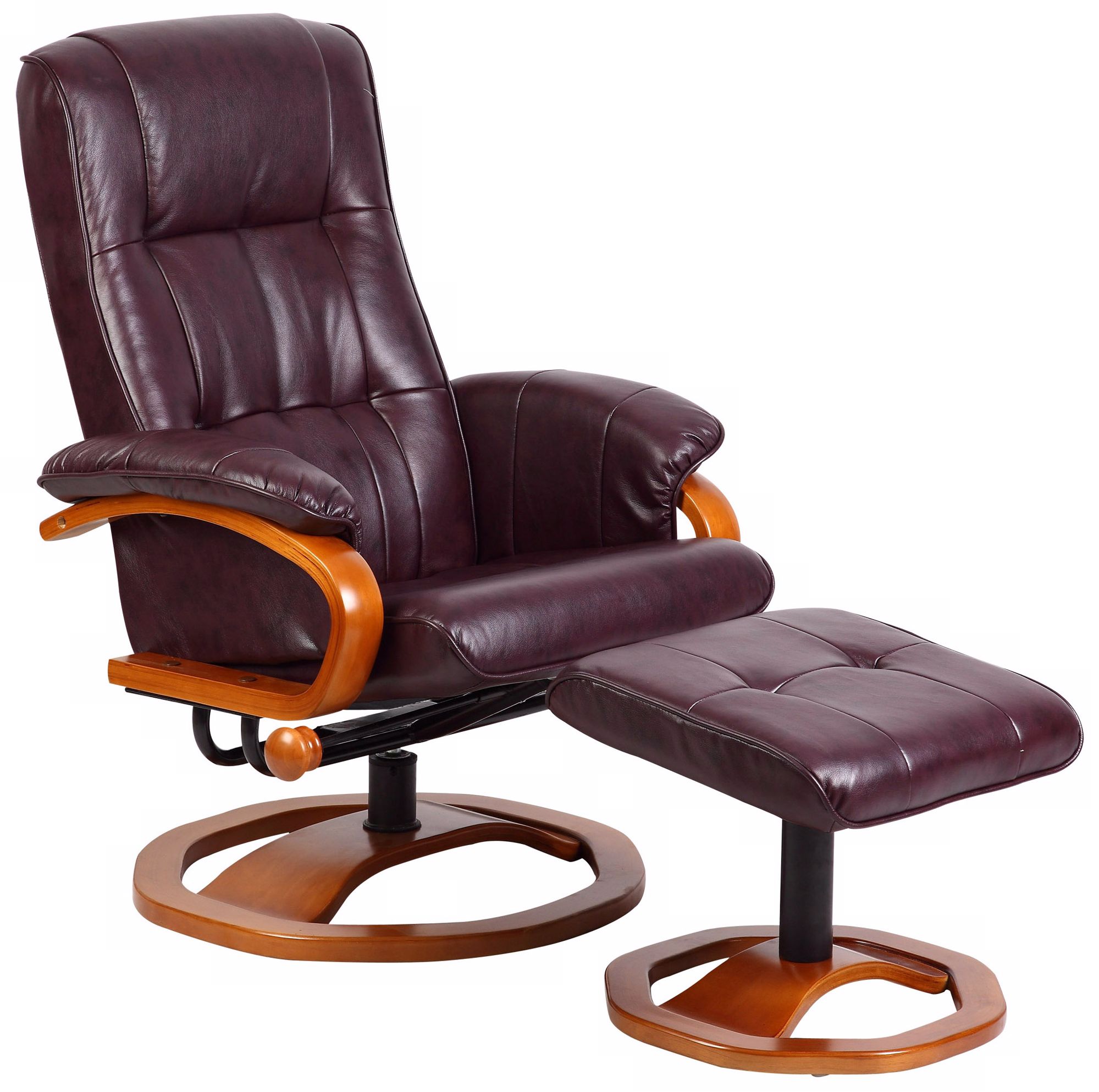 Euro Design Black Cherry Swivel Recliner with Ottoman