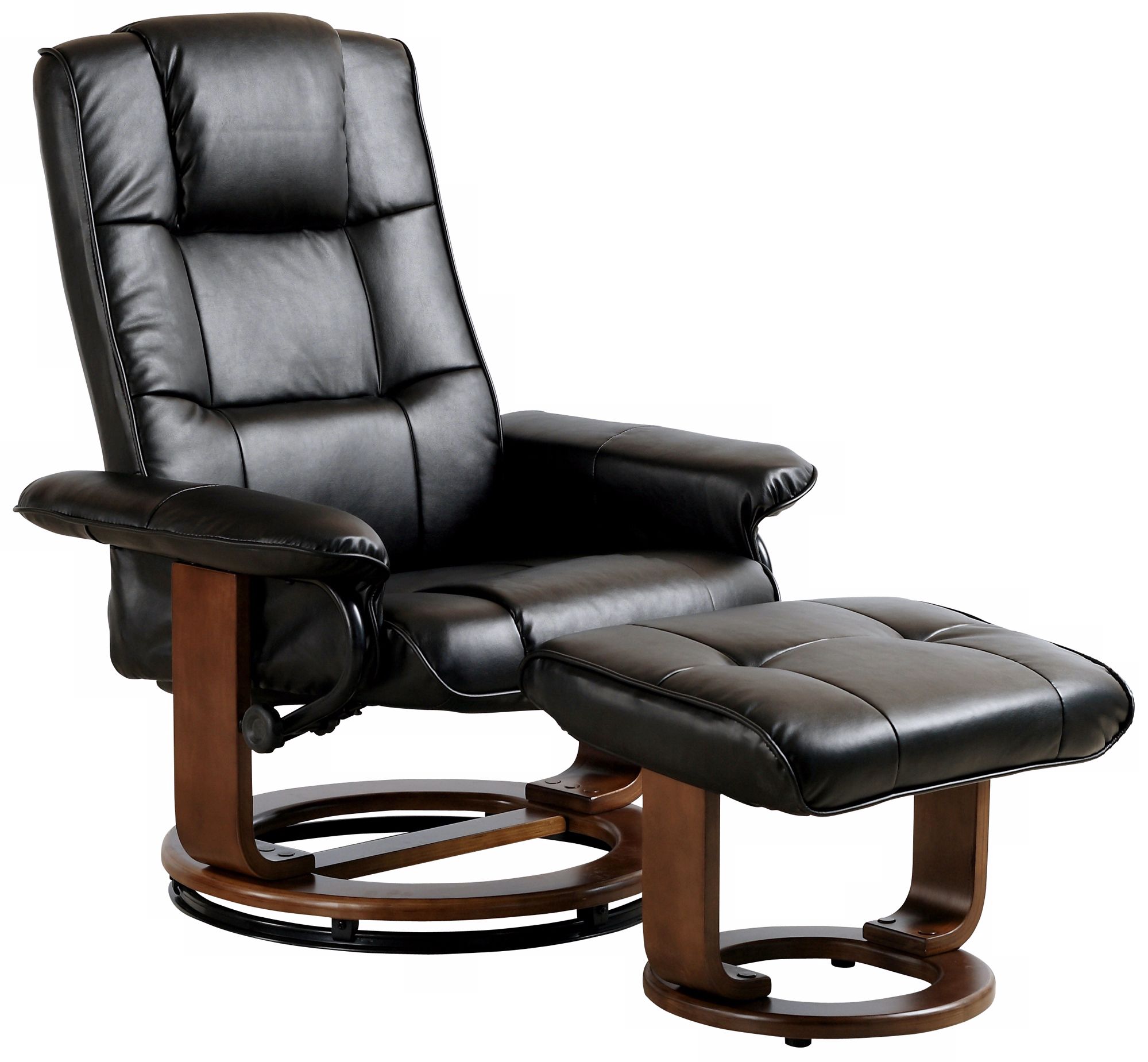 Euro Design Black Swivel Recliner with Ottoman