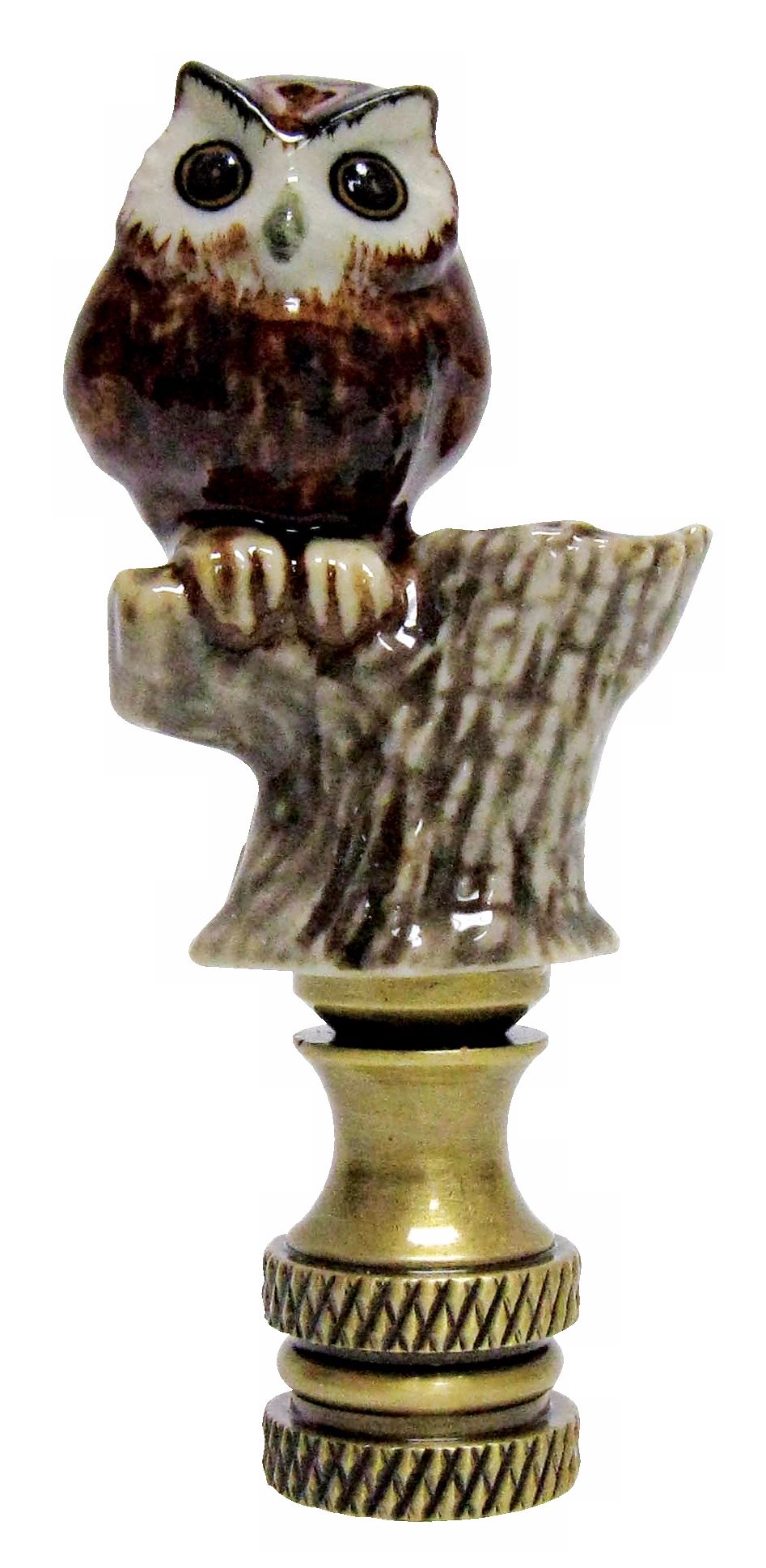 Owl on Branch Porcelain Finial