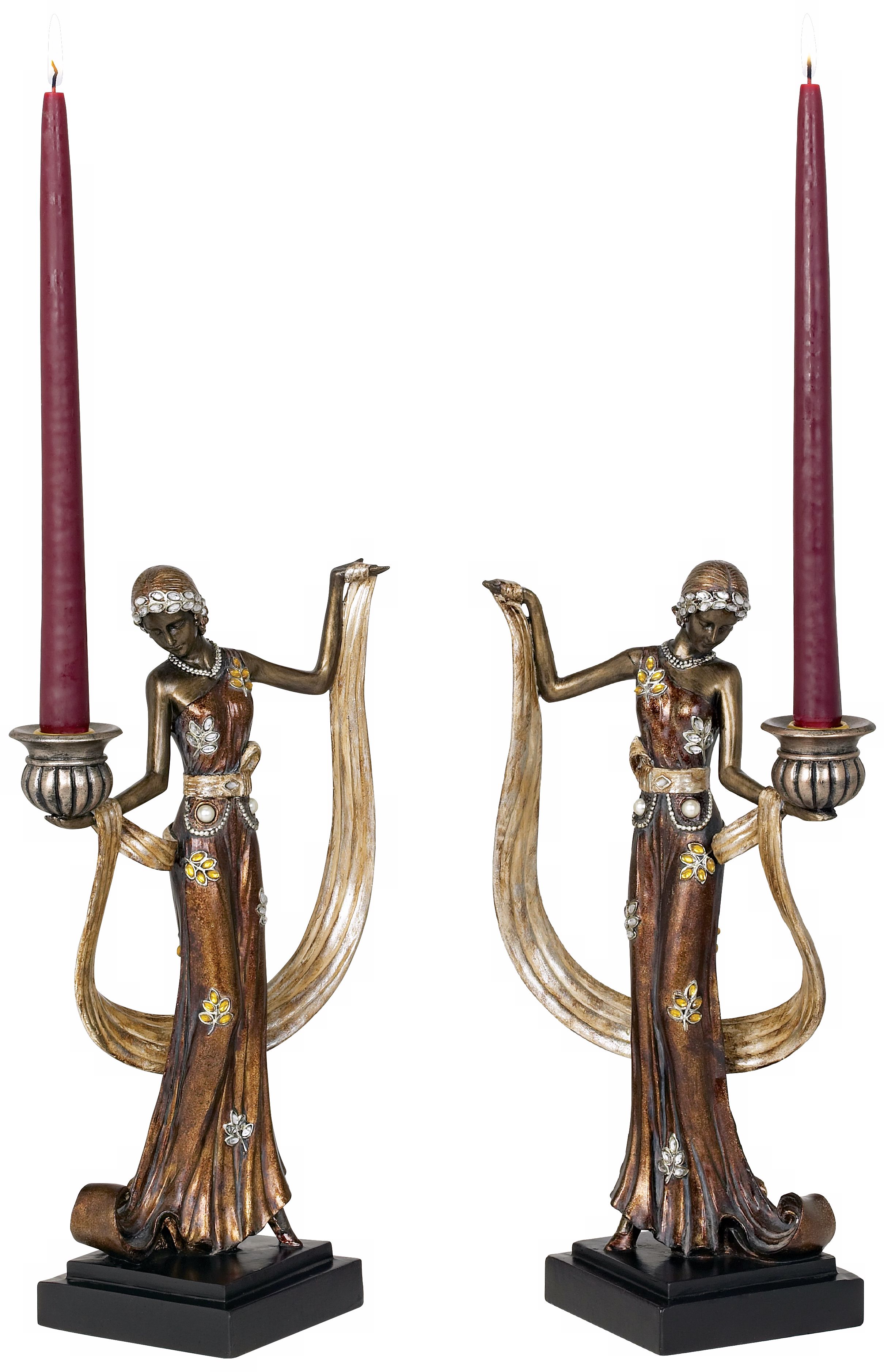 Set of Two Art Deco Lady Candleholders