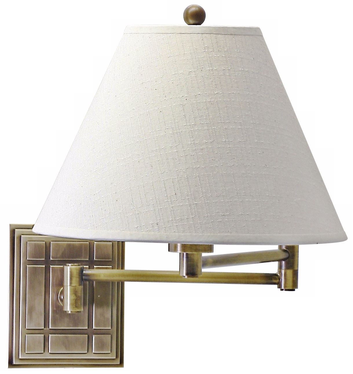 Grid Panel Antique Brass Finish Plug-In Swing Arm Wall Lamp