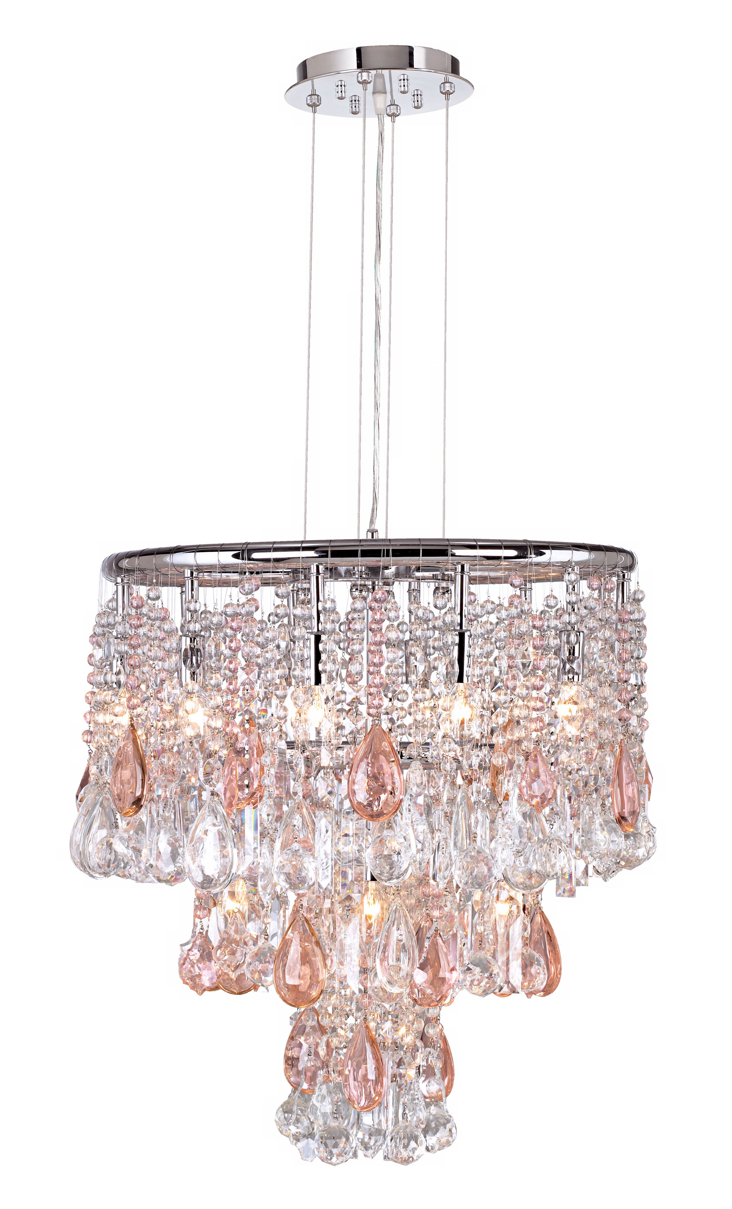 Luminous Clear and Pink Crystal Chandelier