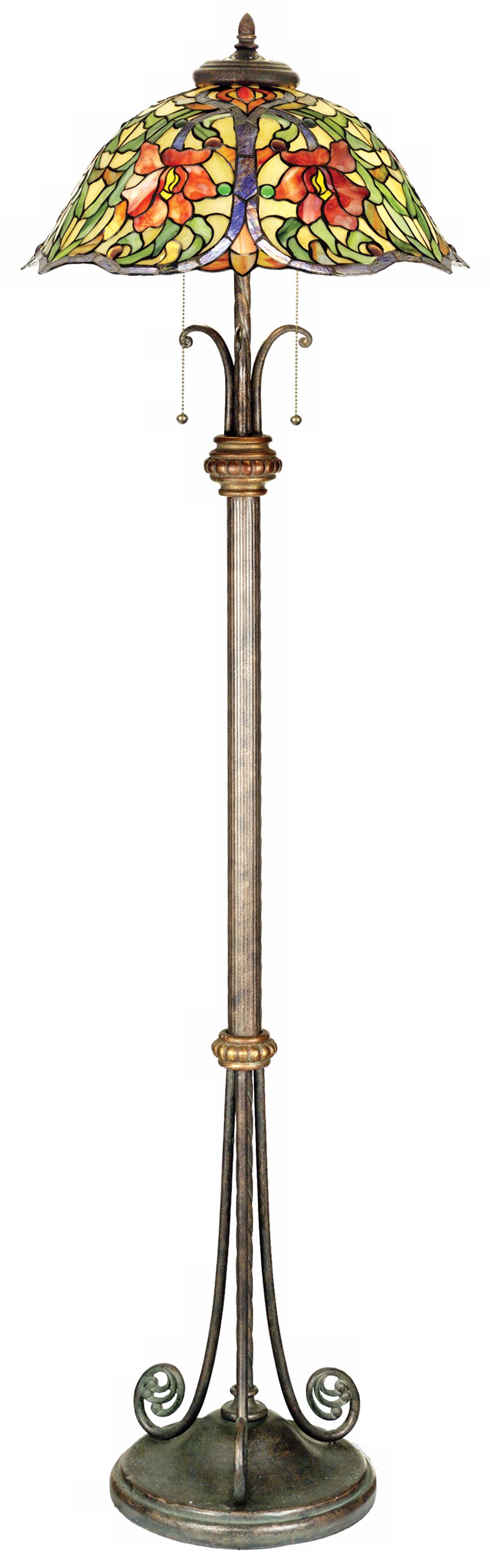 Splendor Steel With Tiffany Glass Shade Floor Lamp