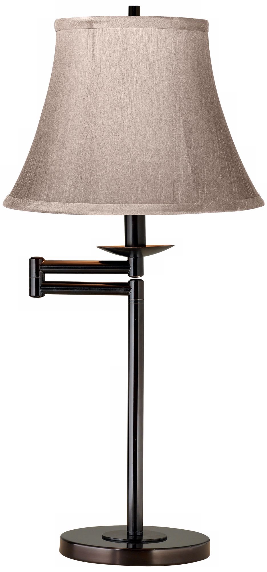 Faux Silk Dove Grey Bronze Finish Swing Arm Desk Lamp