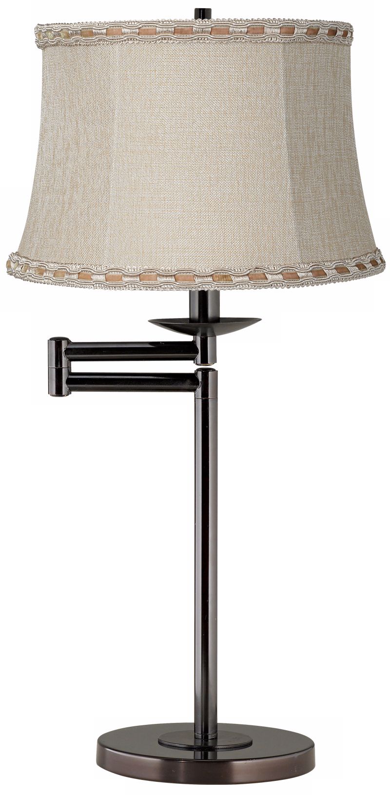 Beige with Ribbon Trim Bronze Swing Arm Desk Lamp Base