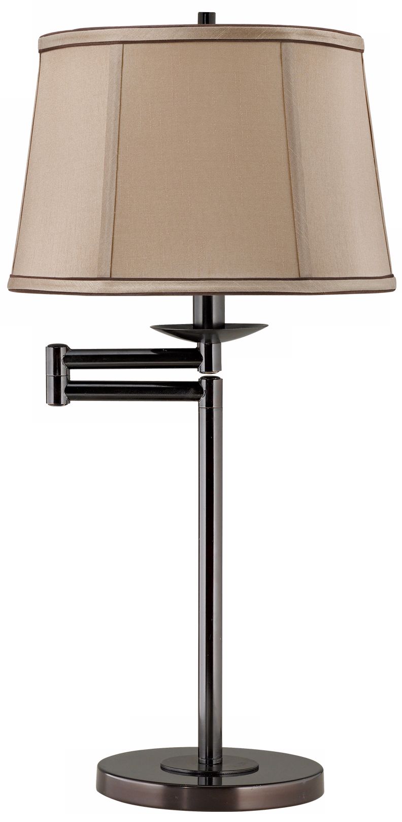 Tan and Brown Shade Bronze Swing Arm Desk Lamp Base