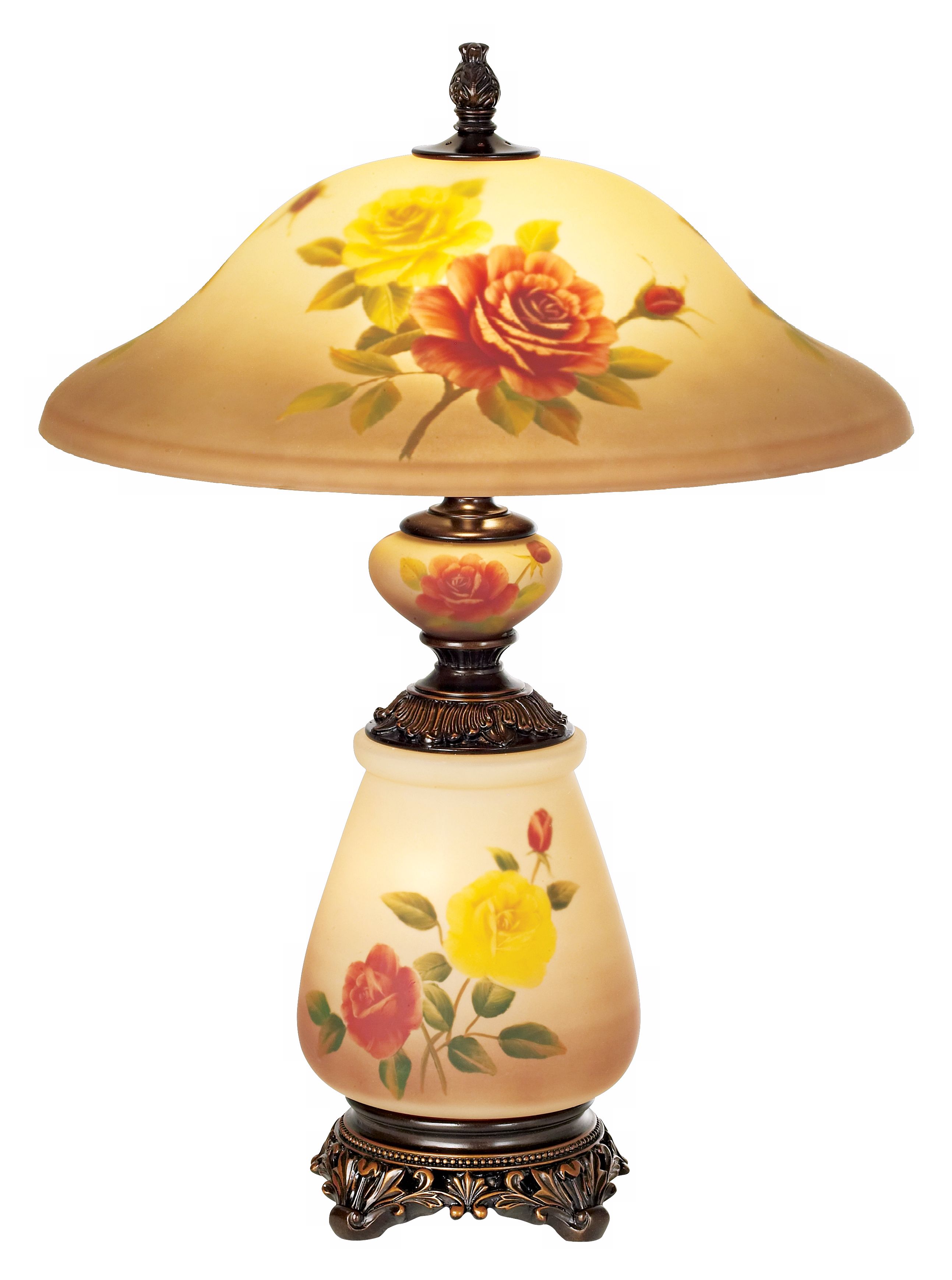 Rose Floral Painted Glass Table Lamp with Night Light
