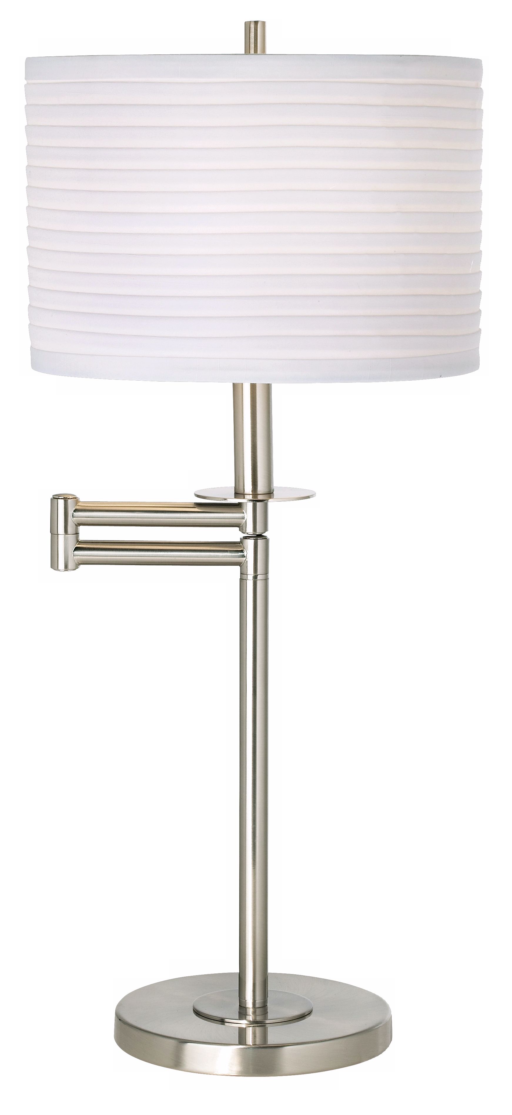 Brushed Nickel with White Drum Shade Swing Arm Desk Lamp