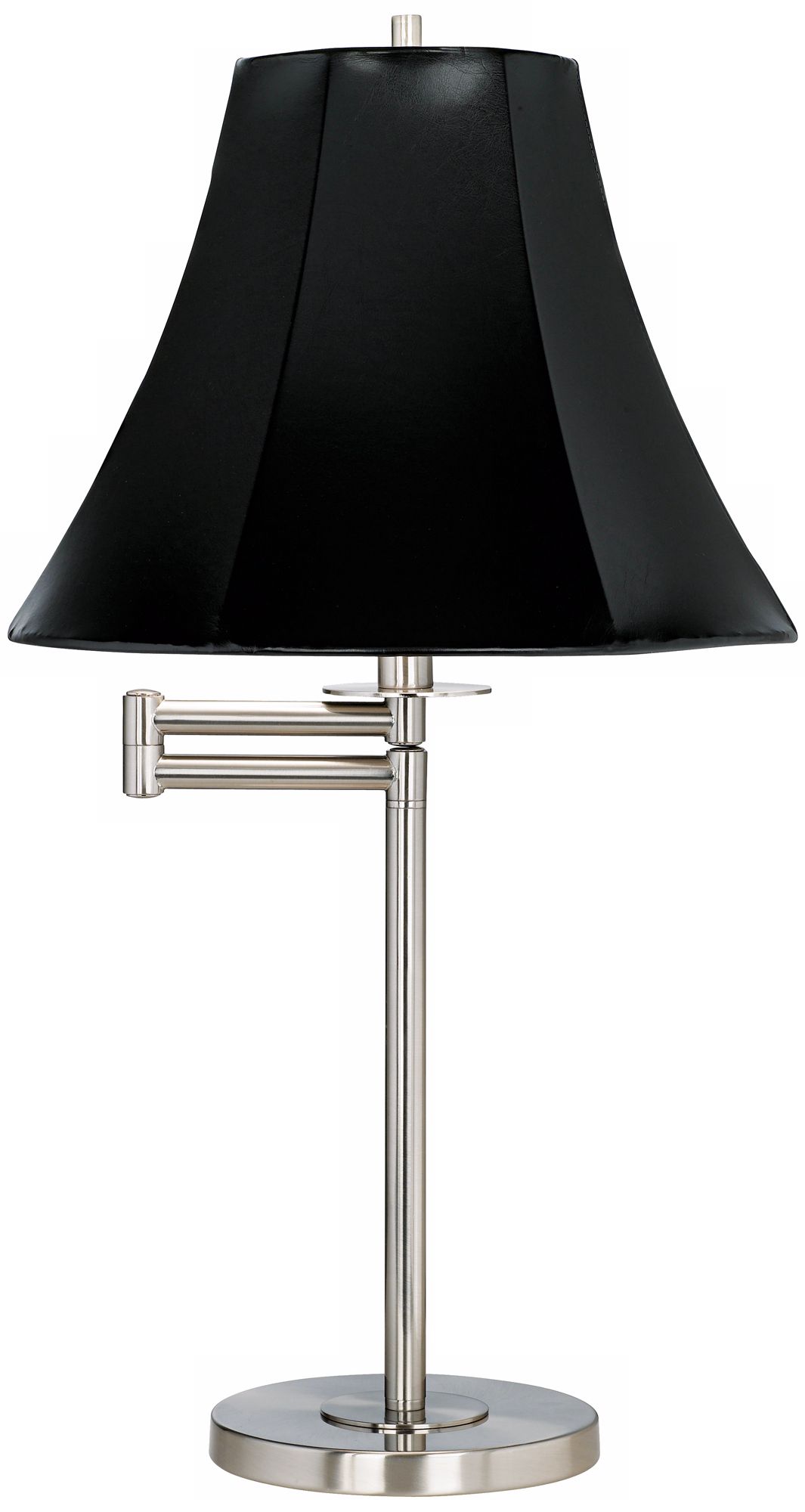 Black Faux Leather Brushed Nickel Finish Swing Arm Desk Lamp