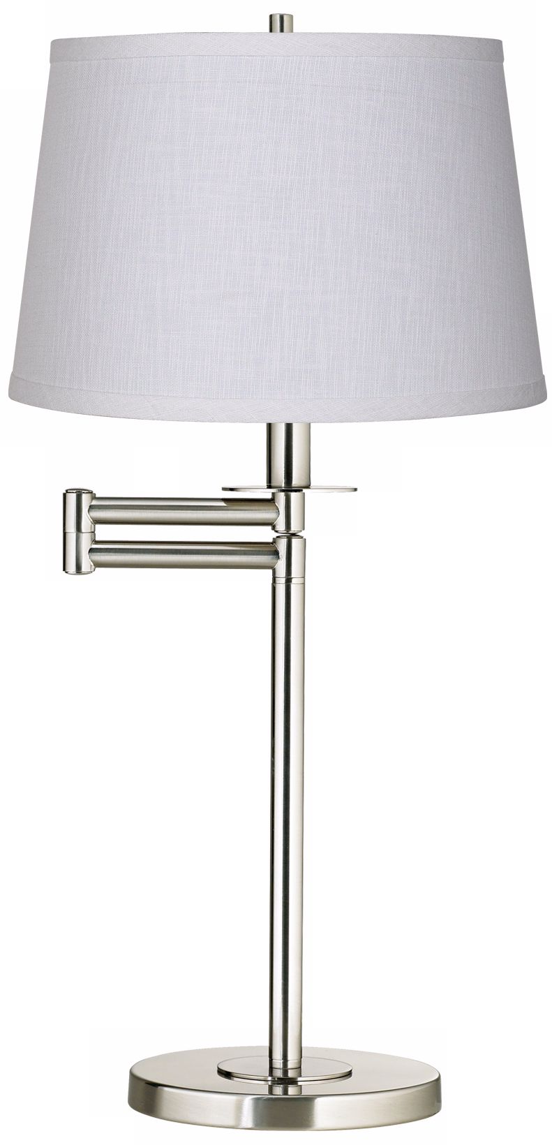 White Fabric Drum Brushed Nickel Swing Arm Desk Lamp