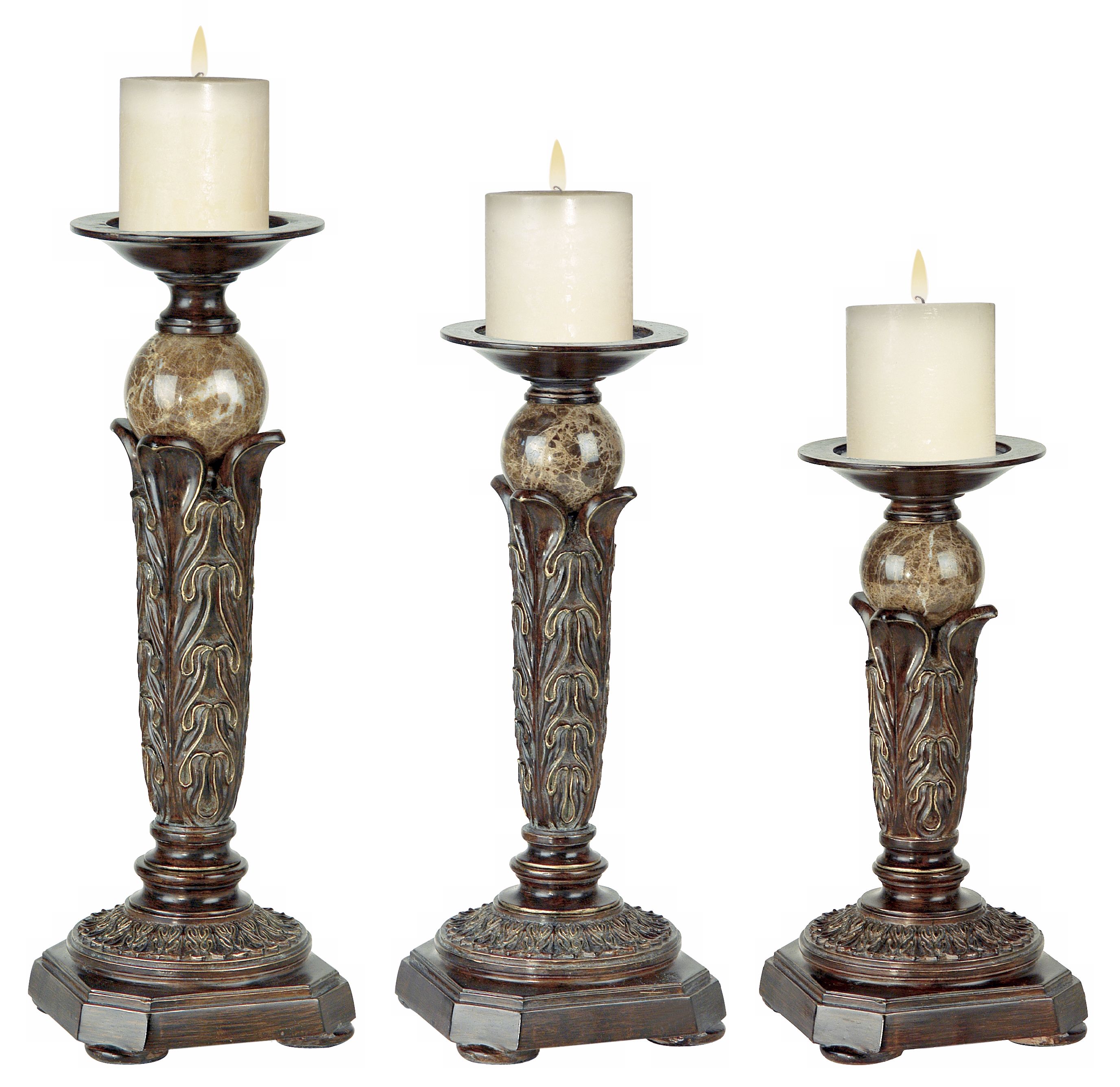 Set of Three Marble Ball Candle Holders