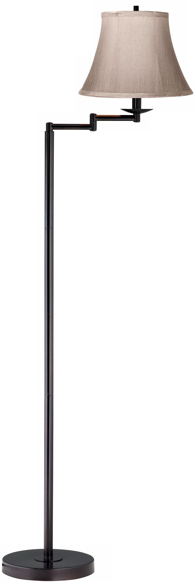 Faux Silk Dove Grey Bronze Finish Swing Arm Floor Lamp