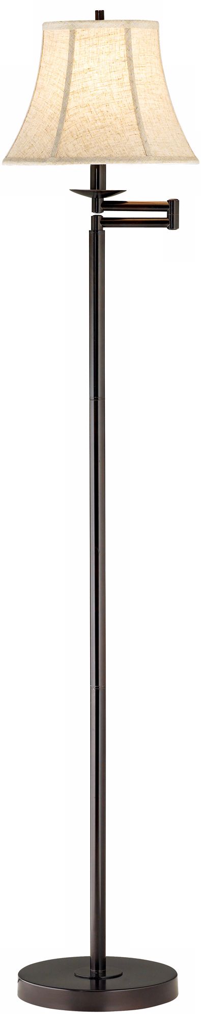 Linen Blend Bell Bronze Finish Swing Arm Floor Lamp