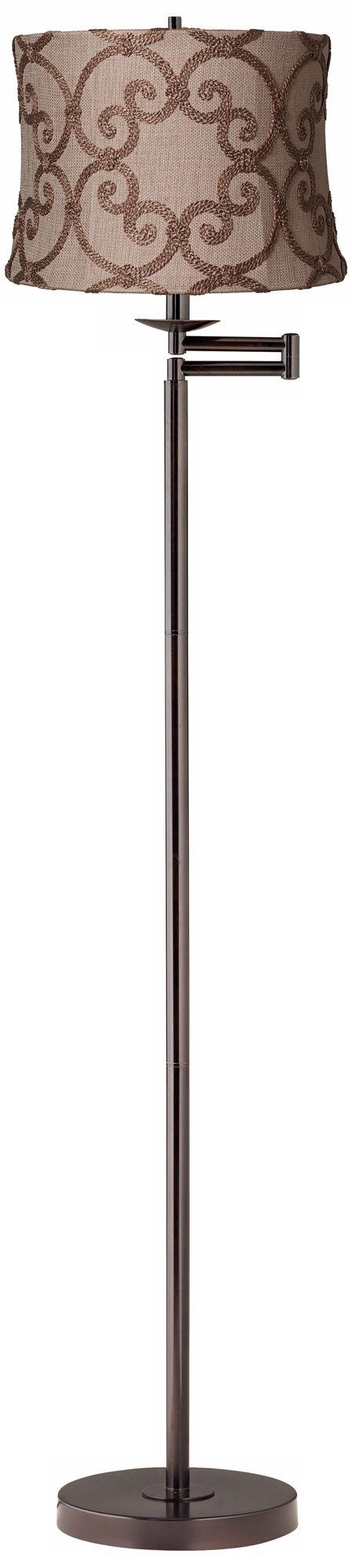 Leiden Taupe Burlap Bronze Swing Arm Floor Lamp