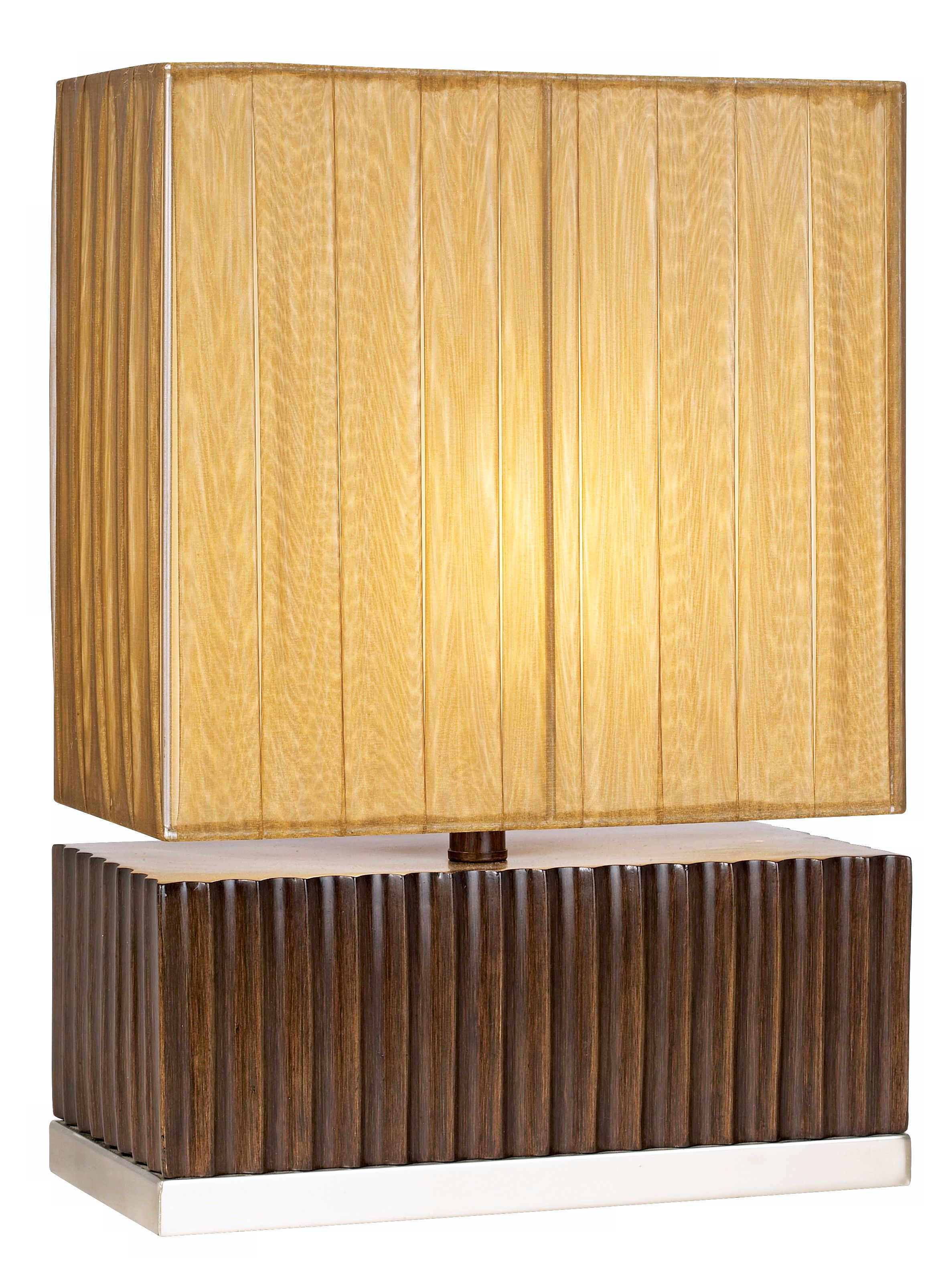Fluted Rectangle Walnut and Gold Table Lamp