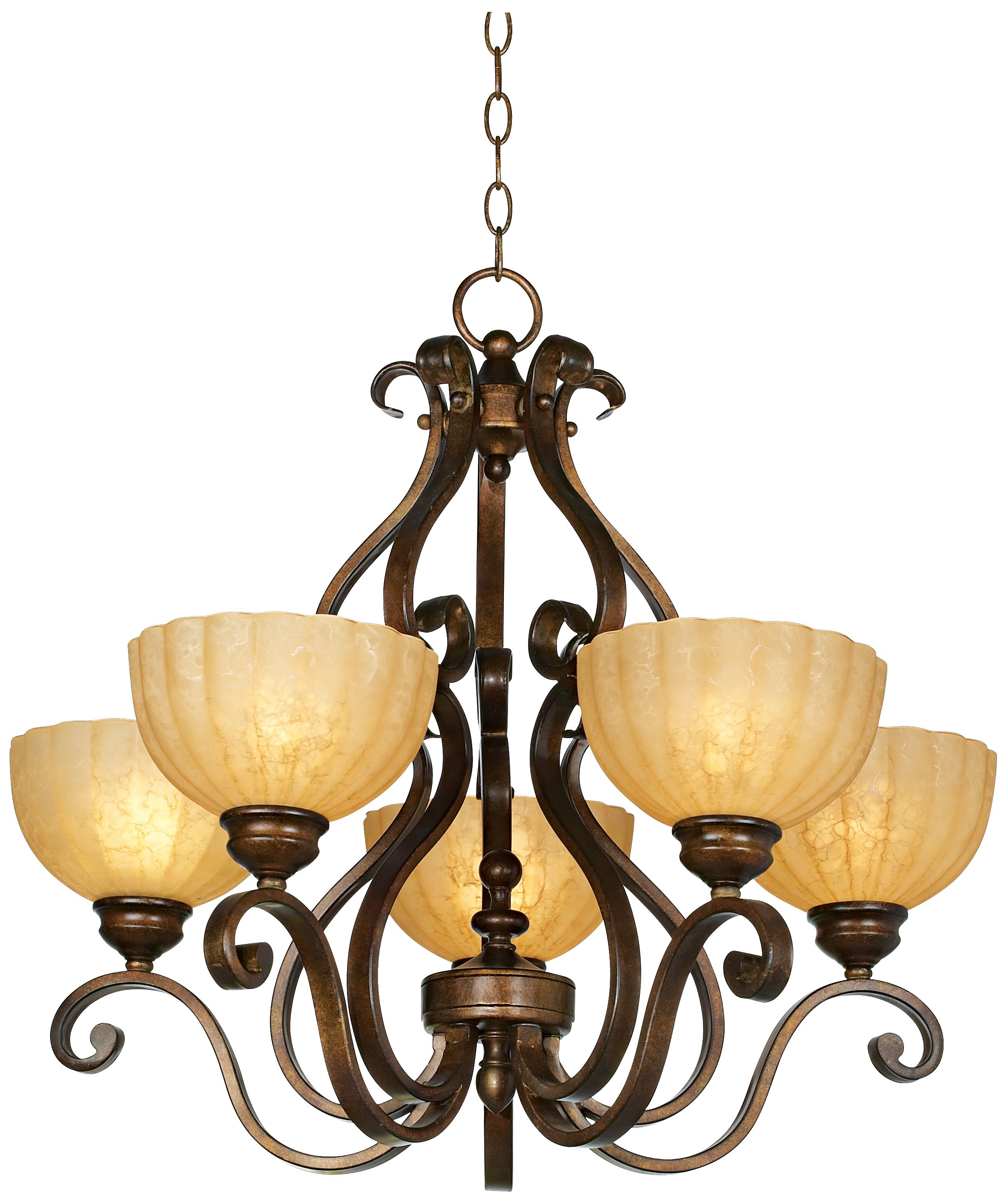 Iron Scroll Golden Bronze Five-Light Chandelier