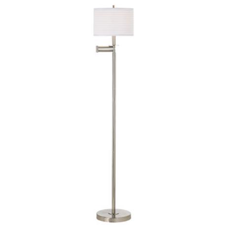 Brushed Nickel with White Drum Shade Swing Arm Floor Lamp - #42316 ...